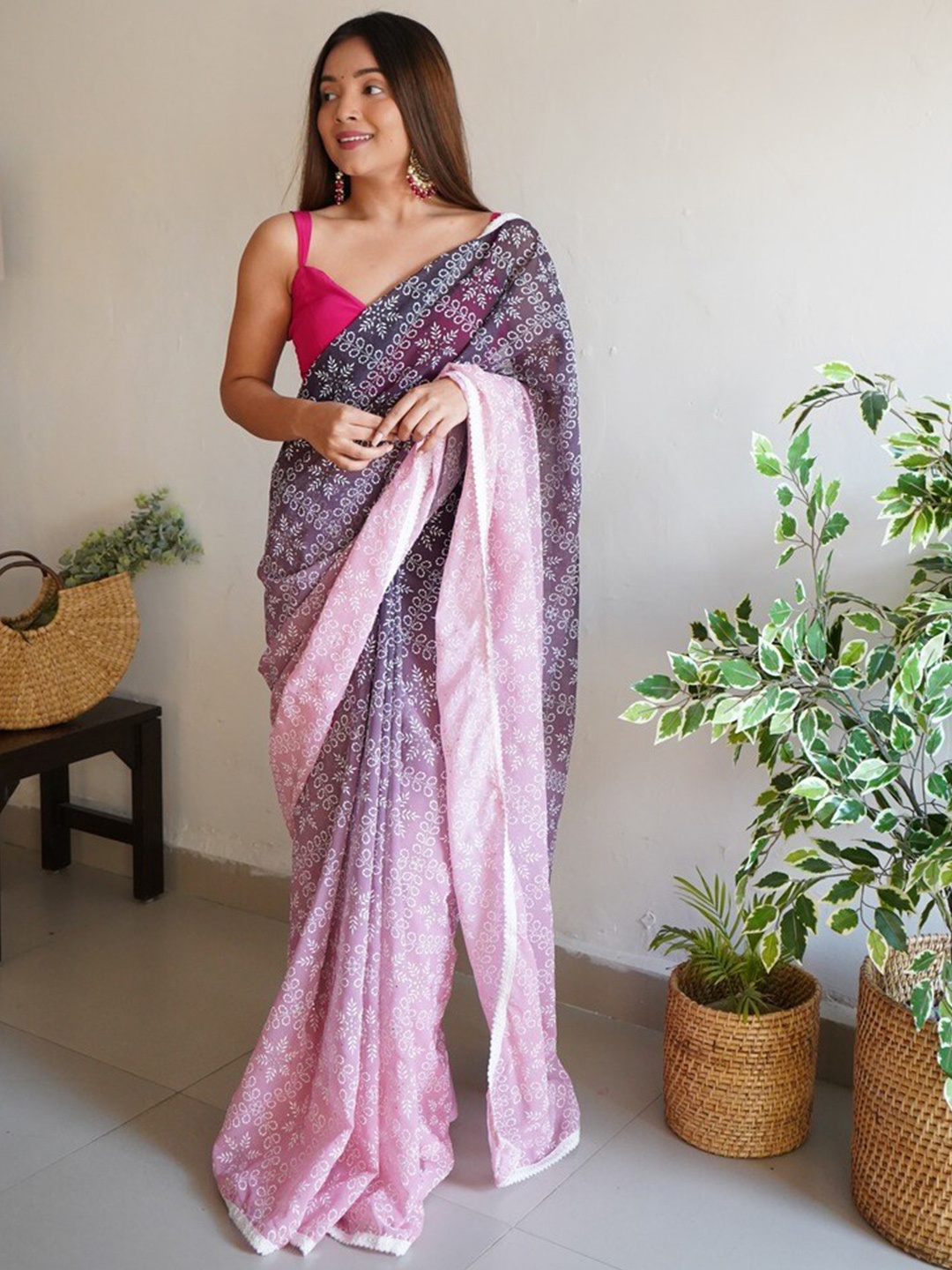 

Atulyam Tex World Ethnic Motifs Block Printed Pure Georgette Saree, Peach