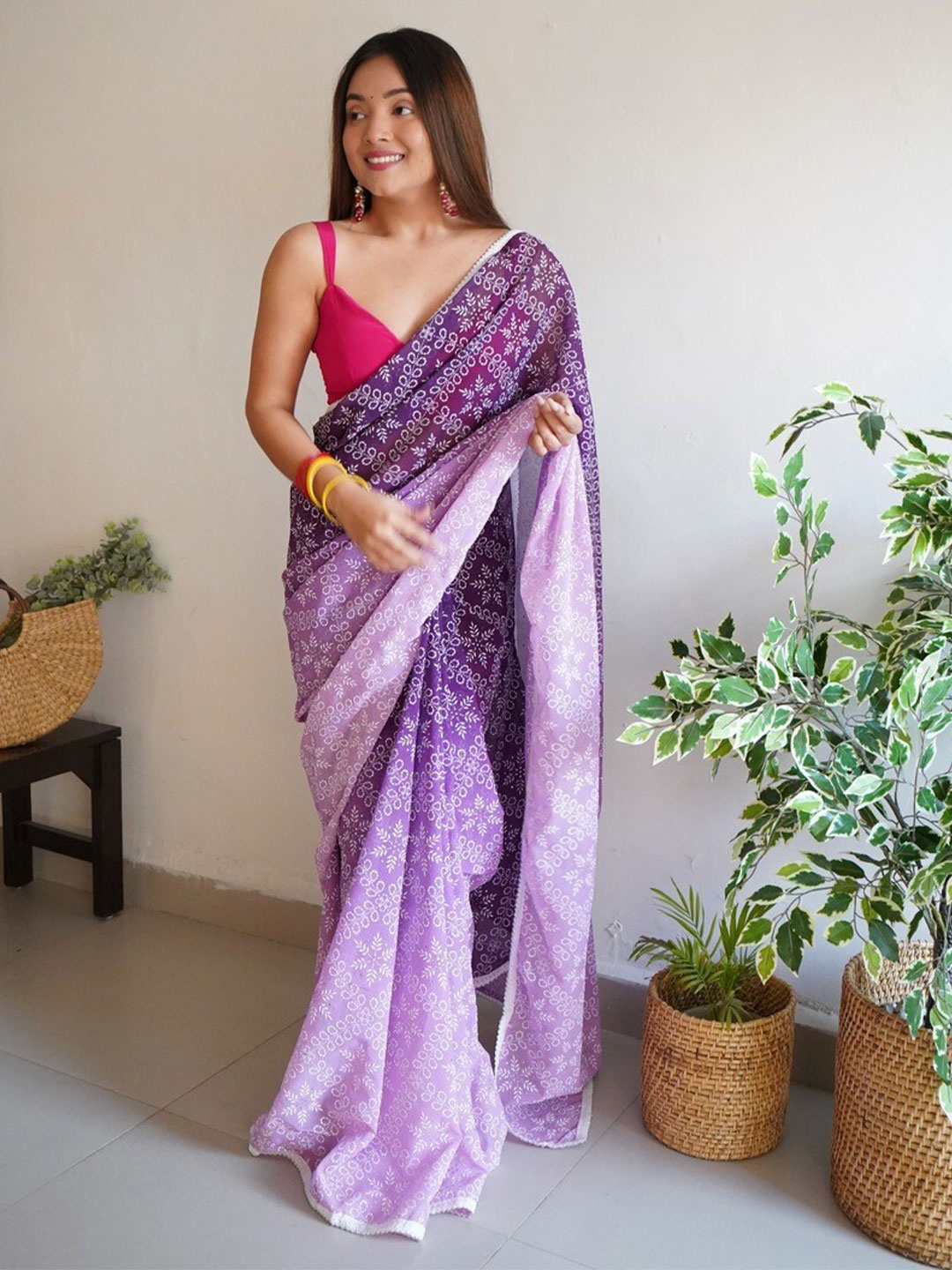 

Atulyam Tex World Ethnic Motifs Printed Pure Georgette Saree, Lavender