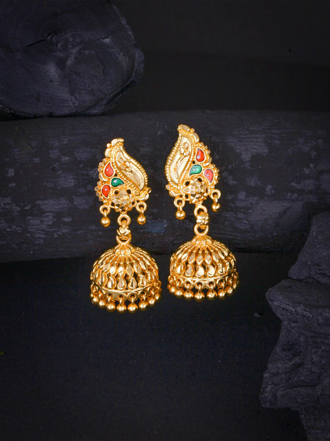 

MEENAZ Gold-Plated Peacock Shaped Jhumkas Earrings