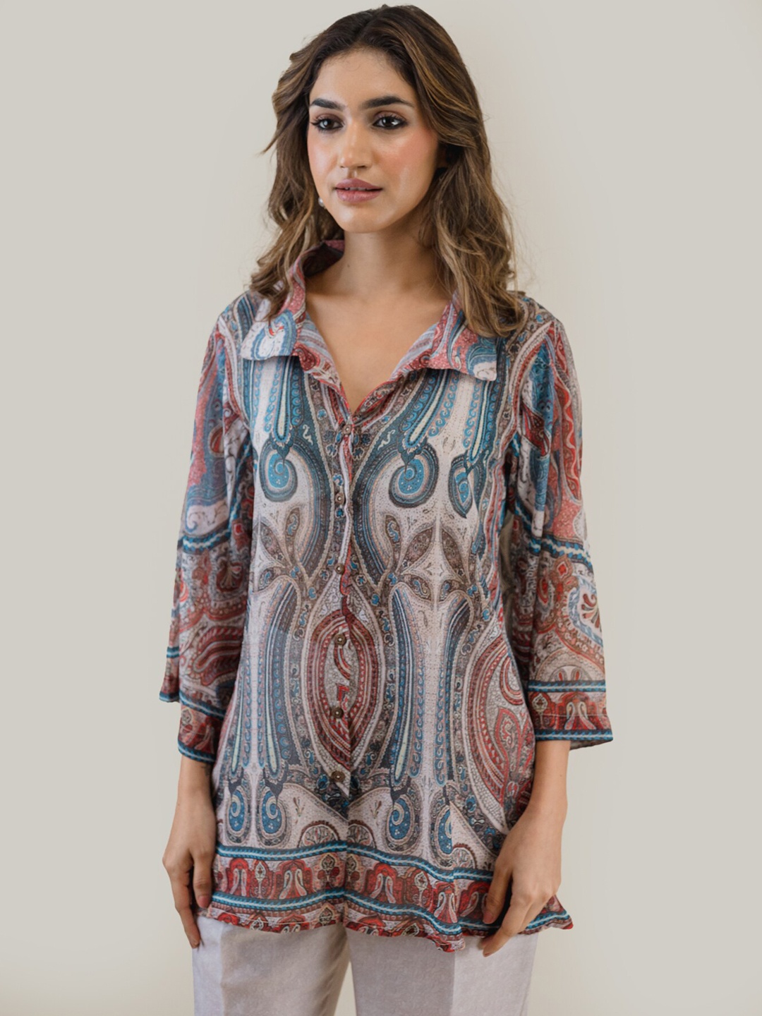 

INCHING INDIA Paisley Printed Top with Trouser, Blue