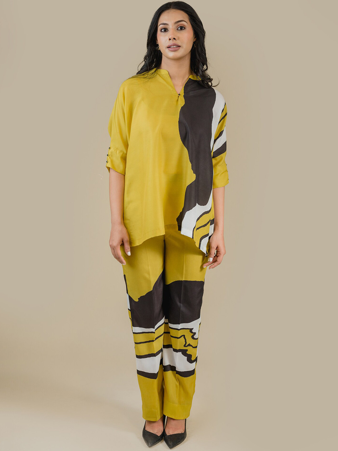 

INCHING INDIA Abstract Printed Top & Palazzos, Mustard