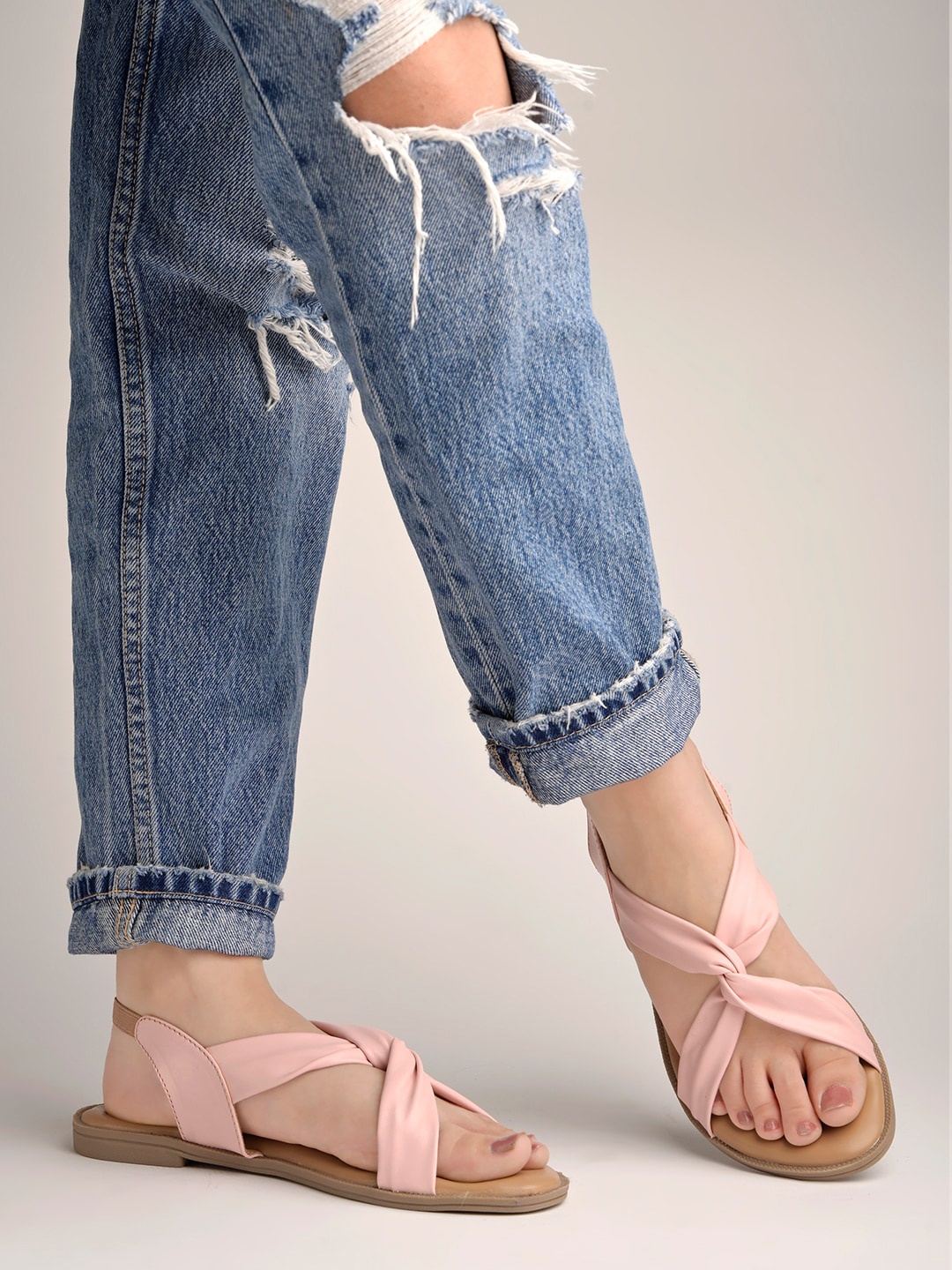 

Shoetopia Women Twisted Open Toe Flats With Backstrap, Pink