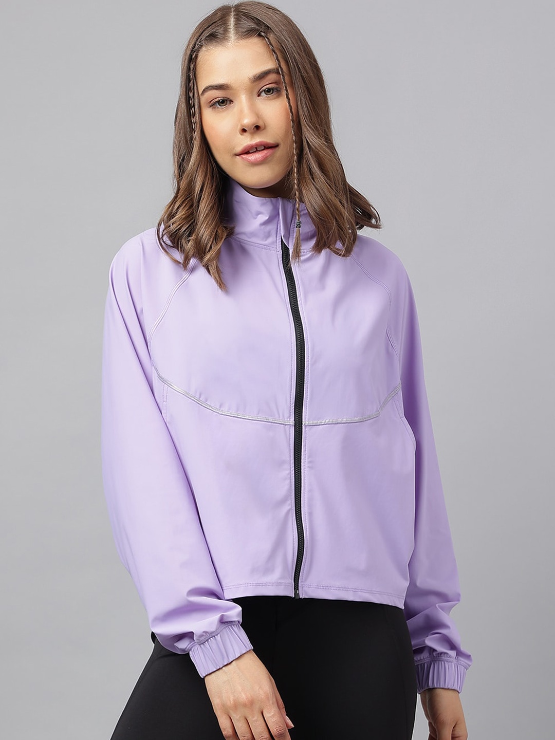 

Fitkin Lightweight Mock Collar Reflective Detail Anti Odour Sporty Jacket, Lavender