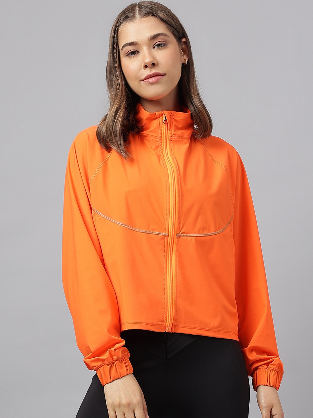 

Fitkin Lightweight Mock Collar Reflective Detail Anti Odour Sporty Jacket, Orange