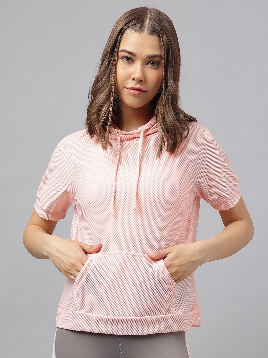 

Fitkin Self Design Mock Collar Sweatshirt, Pink
