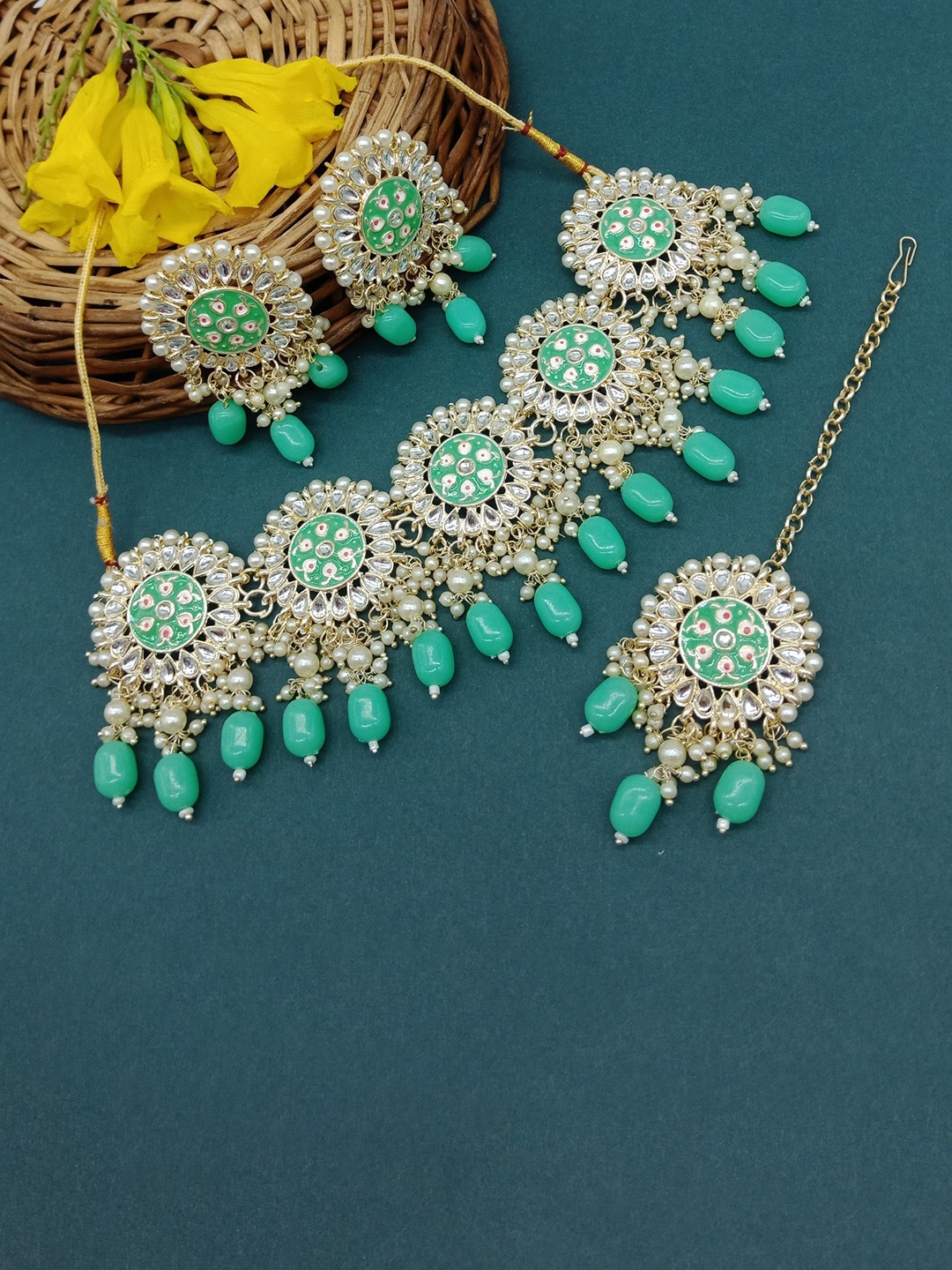 

AASHISH IMITATION Gold Plated Jewellery Set with Mang Tikka & Earrings