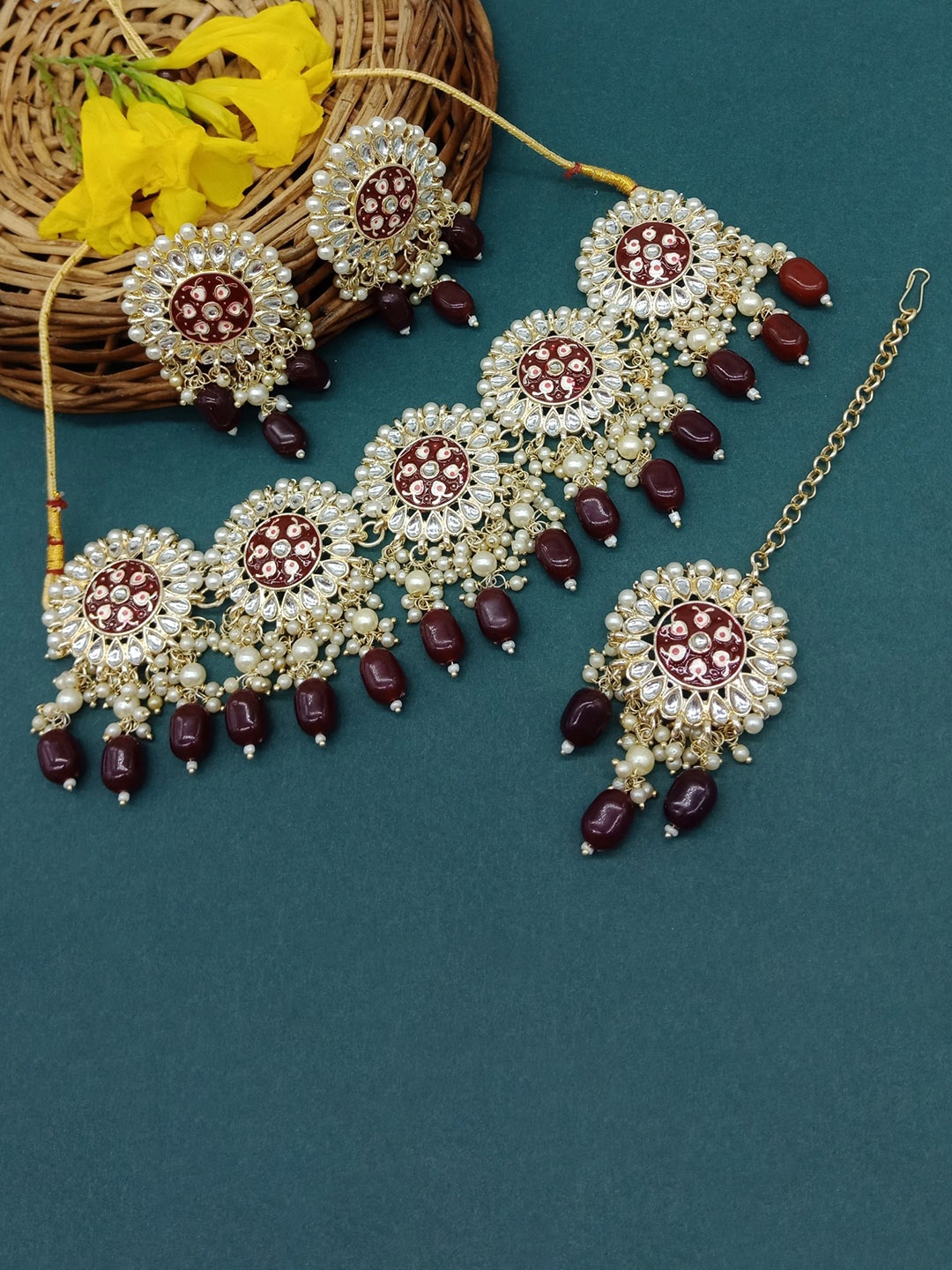 

AASHISH IMITATION Gold Plated Jewellery Set with Earring & Mang Tikka