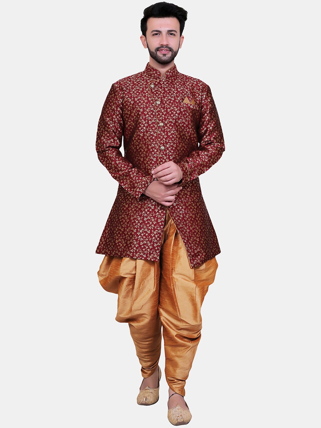 

Avaeta Printed Sherwani With Patiyala, Maroon