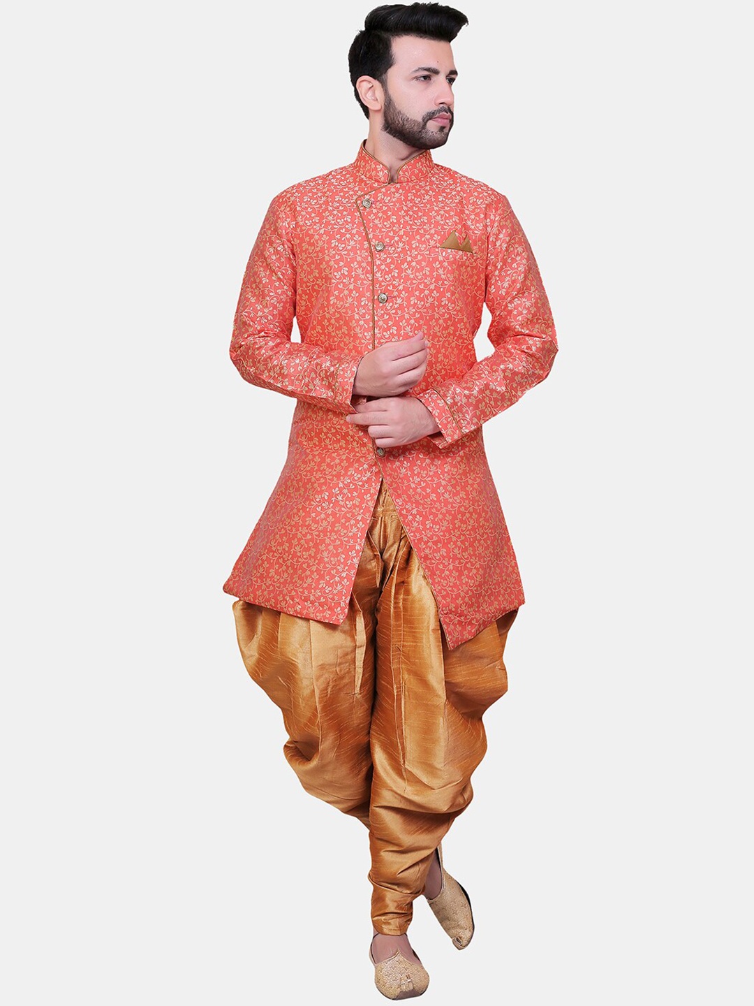 

Avaeta Floral Printed Sherwani With Patiyala Set, Coral