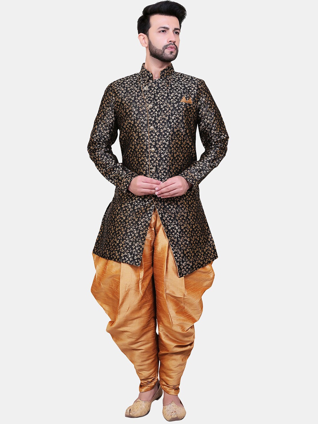 

Avaeta Floral Printed Sherwani With Patiyala Set, Black