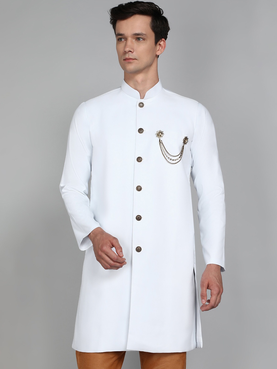 

Avaeta Mandarin Collar Nawabi With Paijama Set, White