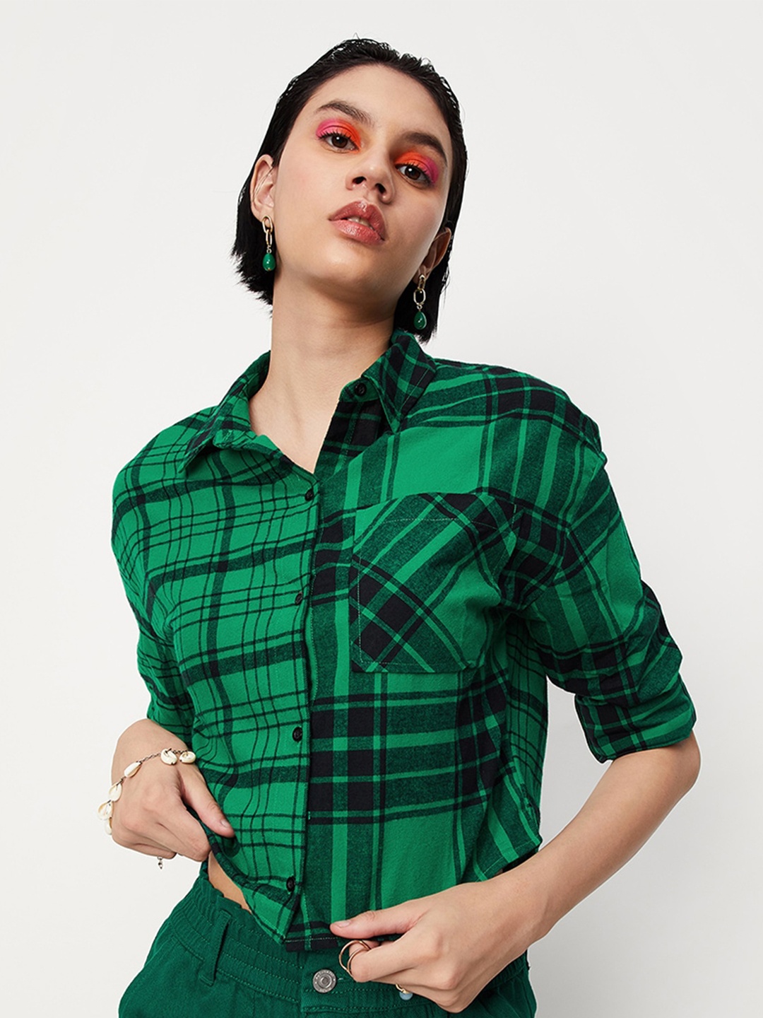 

max Tartan Checked Pure Cotton Casual Shirt, Green