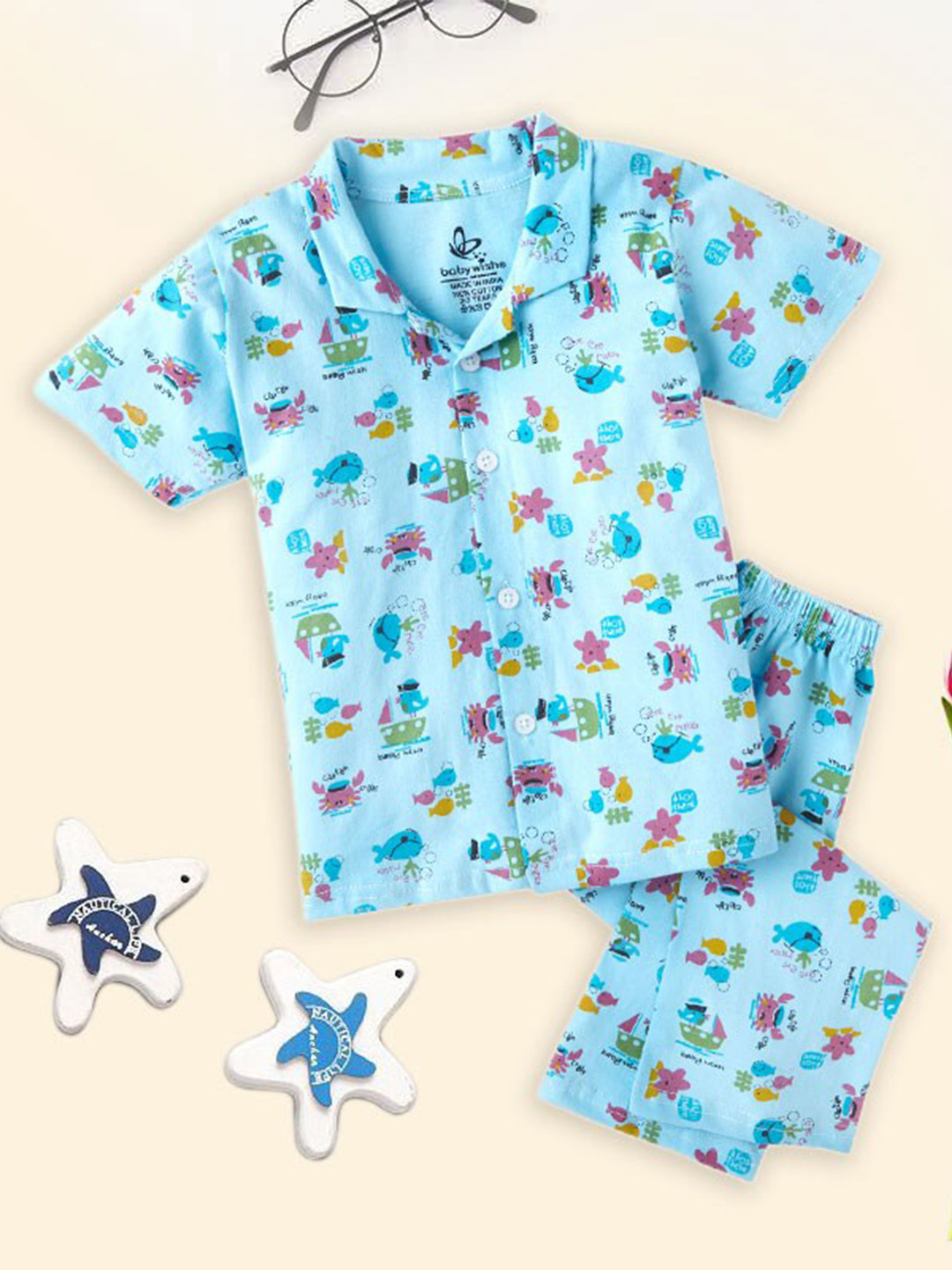 

Babywish Kids Printed Pure Cotton Night suit, Blue