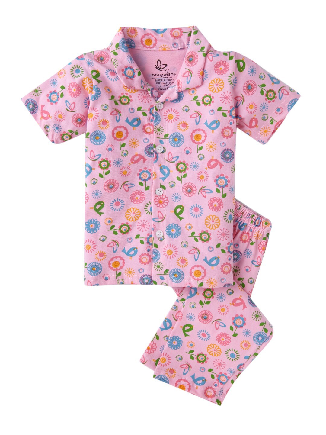 

Babywish Kids Printed Pure Cotton Night suit, Pink