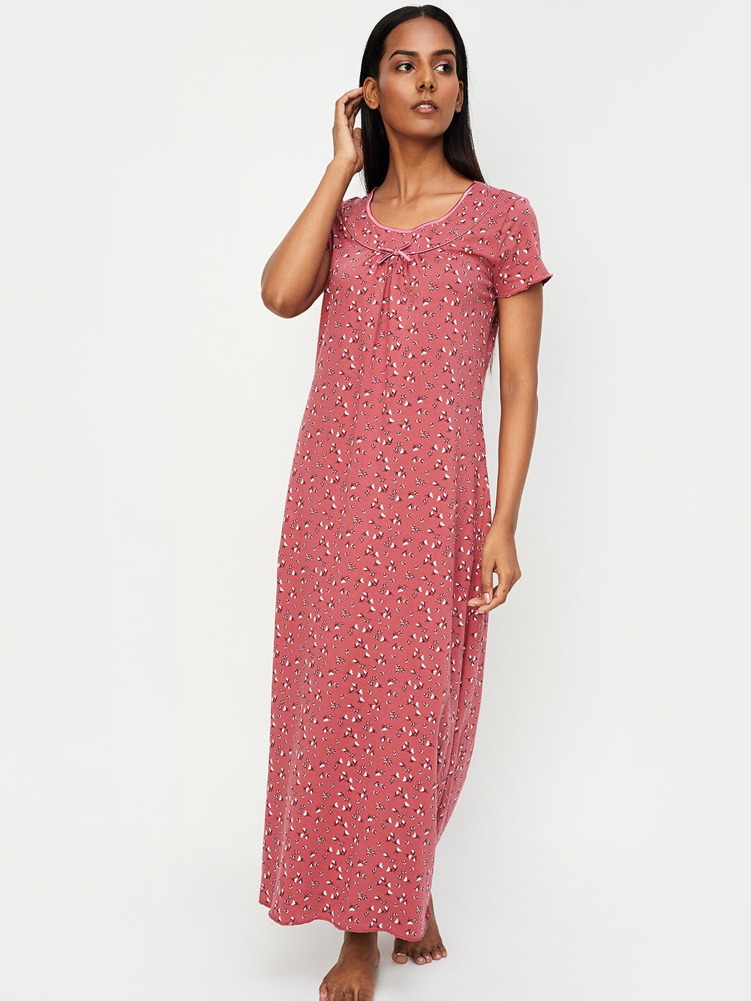 

max Floral Printed Pure Cotton Maxi Nightdress, Pink
