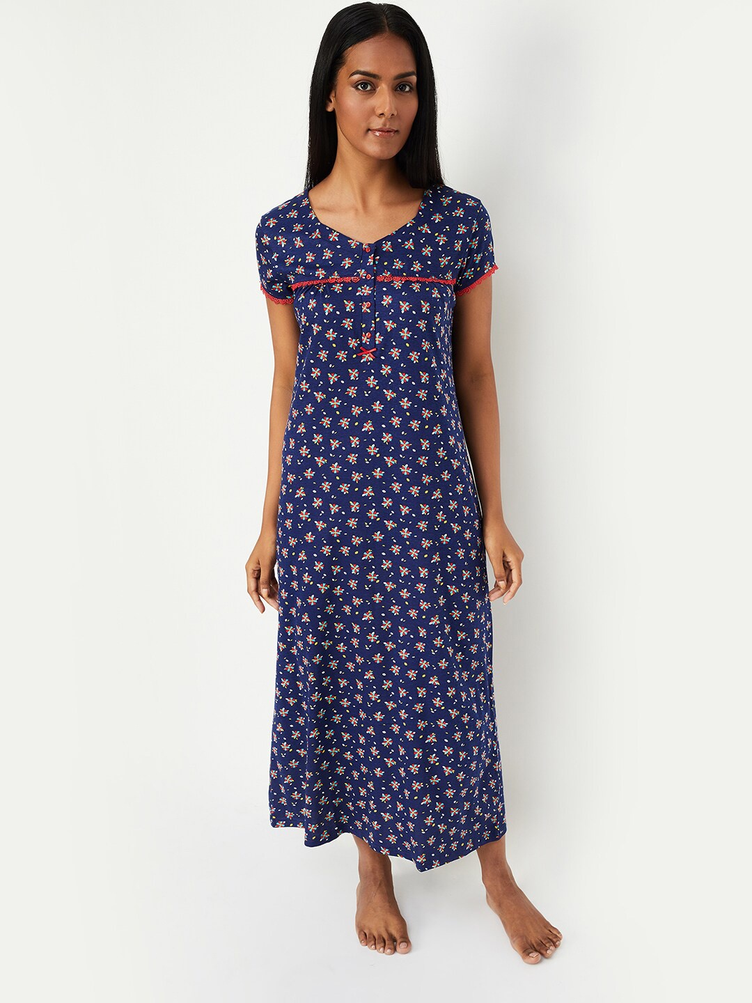 

max Floral Printed Pure Cotton Maxi Nightdress, Navy blue