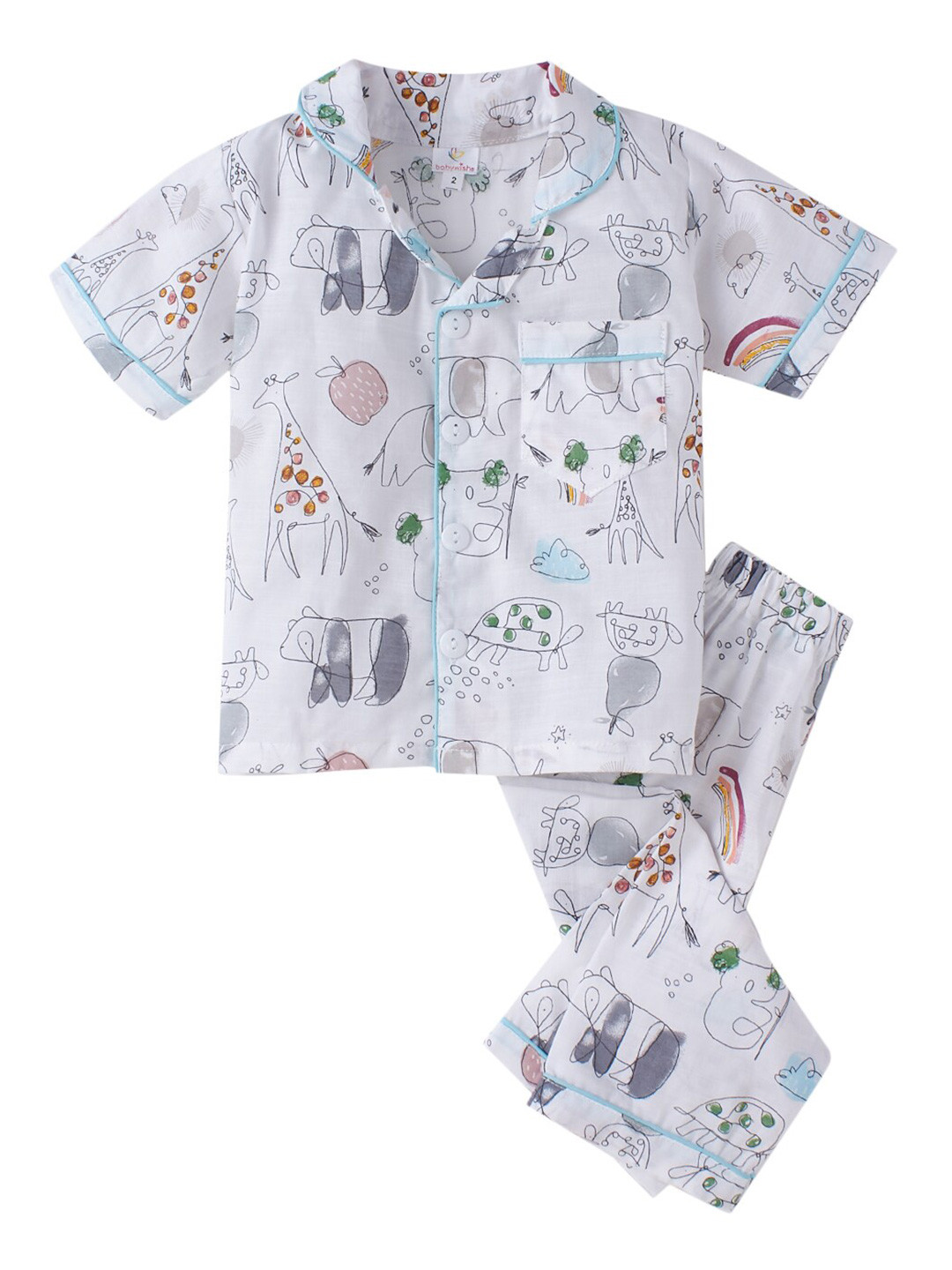 

Babywish Kids Comfort Fit Graphic Printed Pure Cotton Night Suit, White