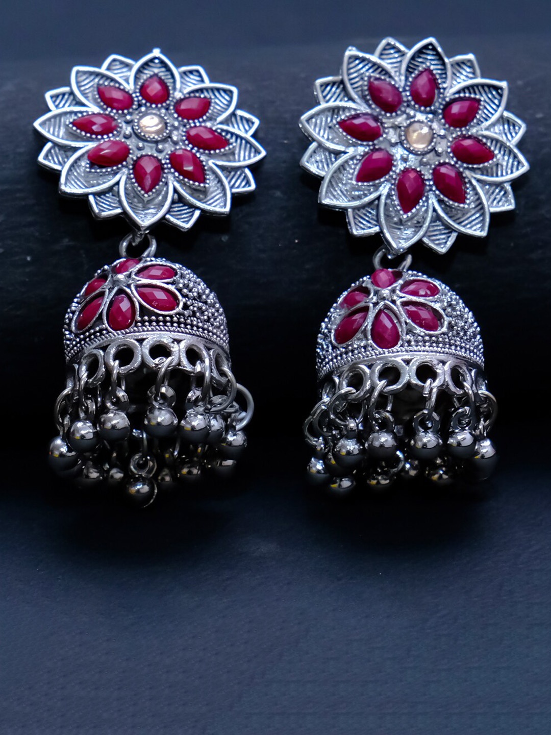 

Ibtida Silver-Plated Dome Shaped Jhumkas