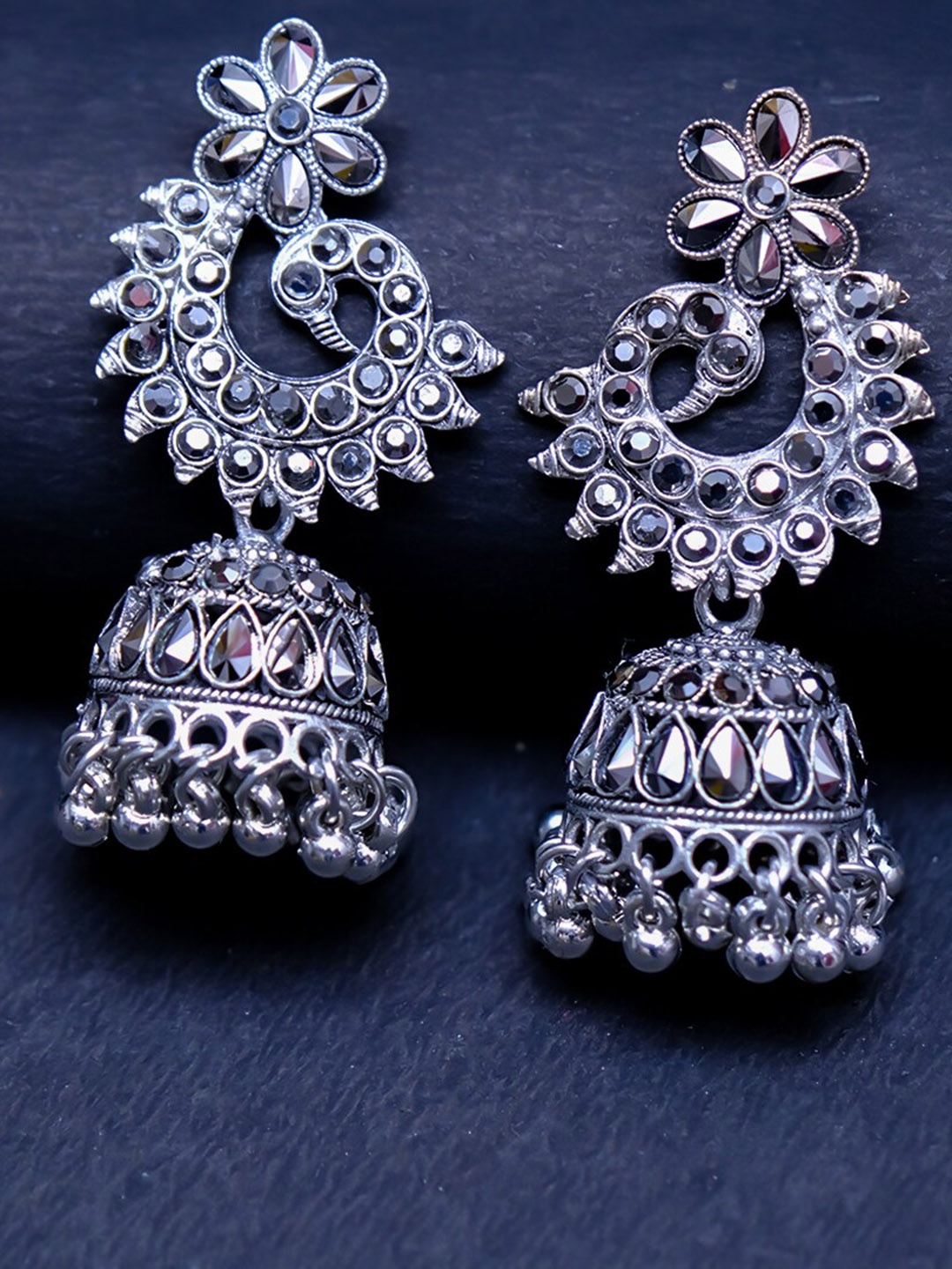 

Ibtida Silver-Plated Peacock Shaped Jhumkas