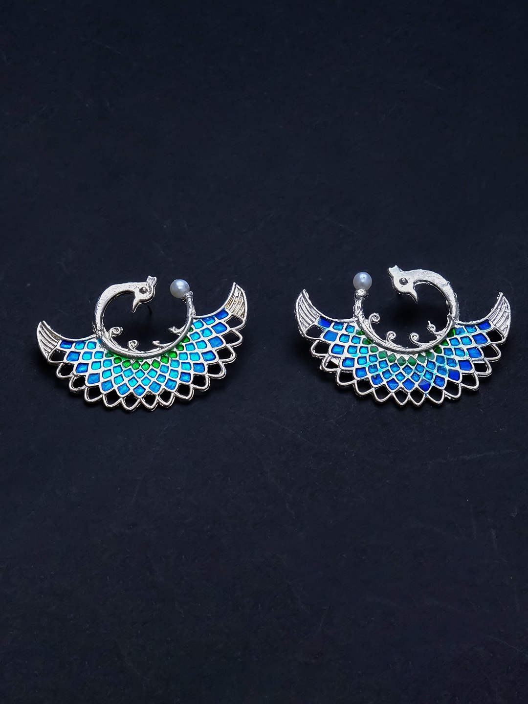 

Ibtida Silver-Plated Peacock Shaped Drop Earrings