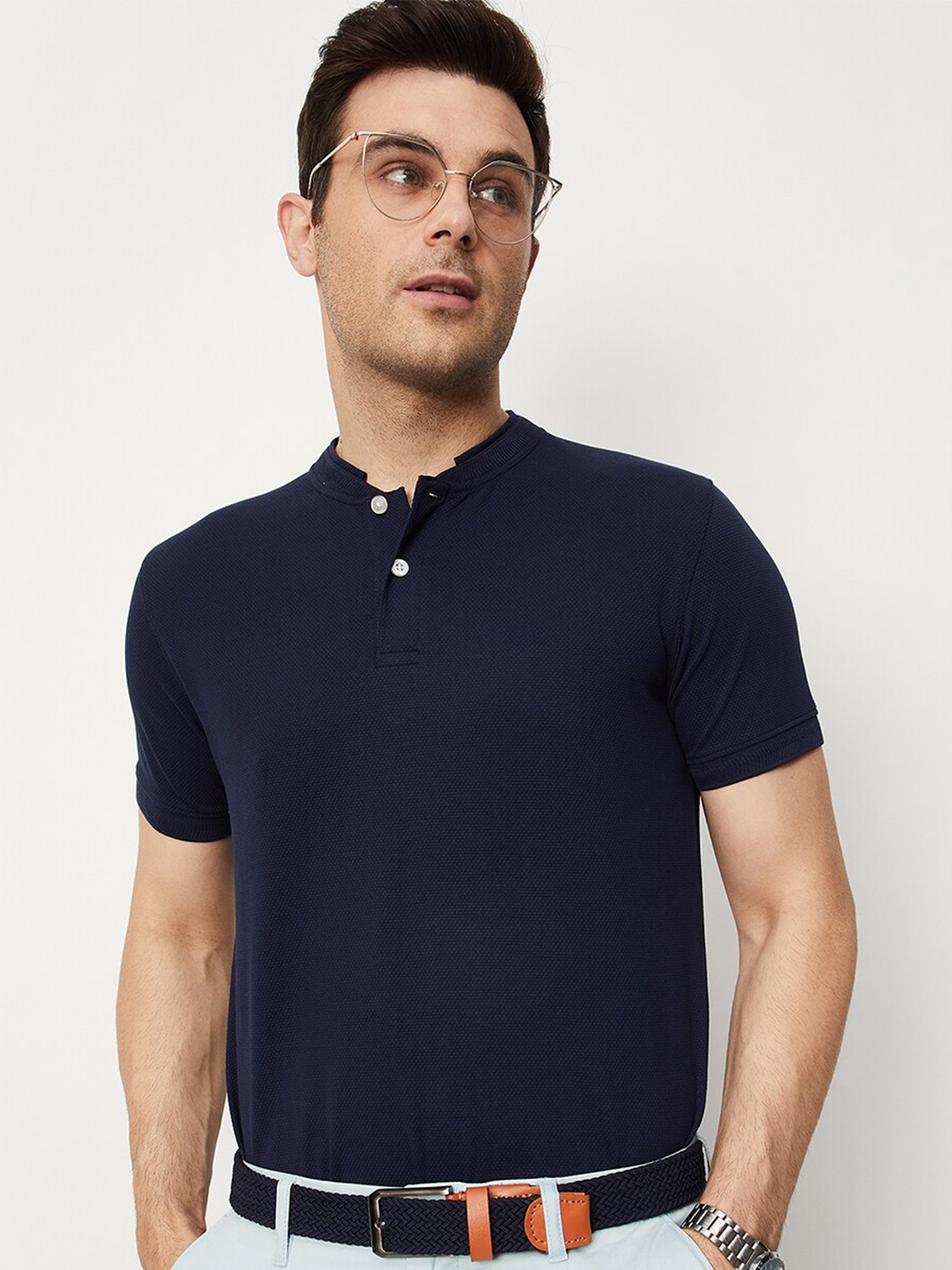 

max Polo Collar Cotton T-Shirt, Navy blue