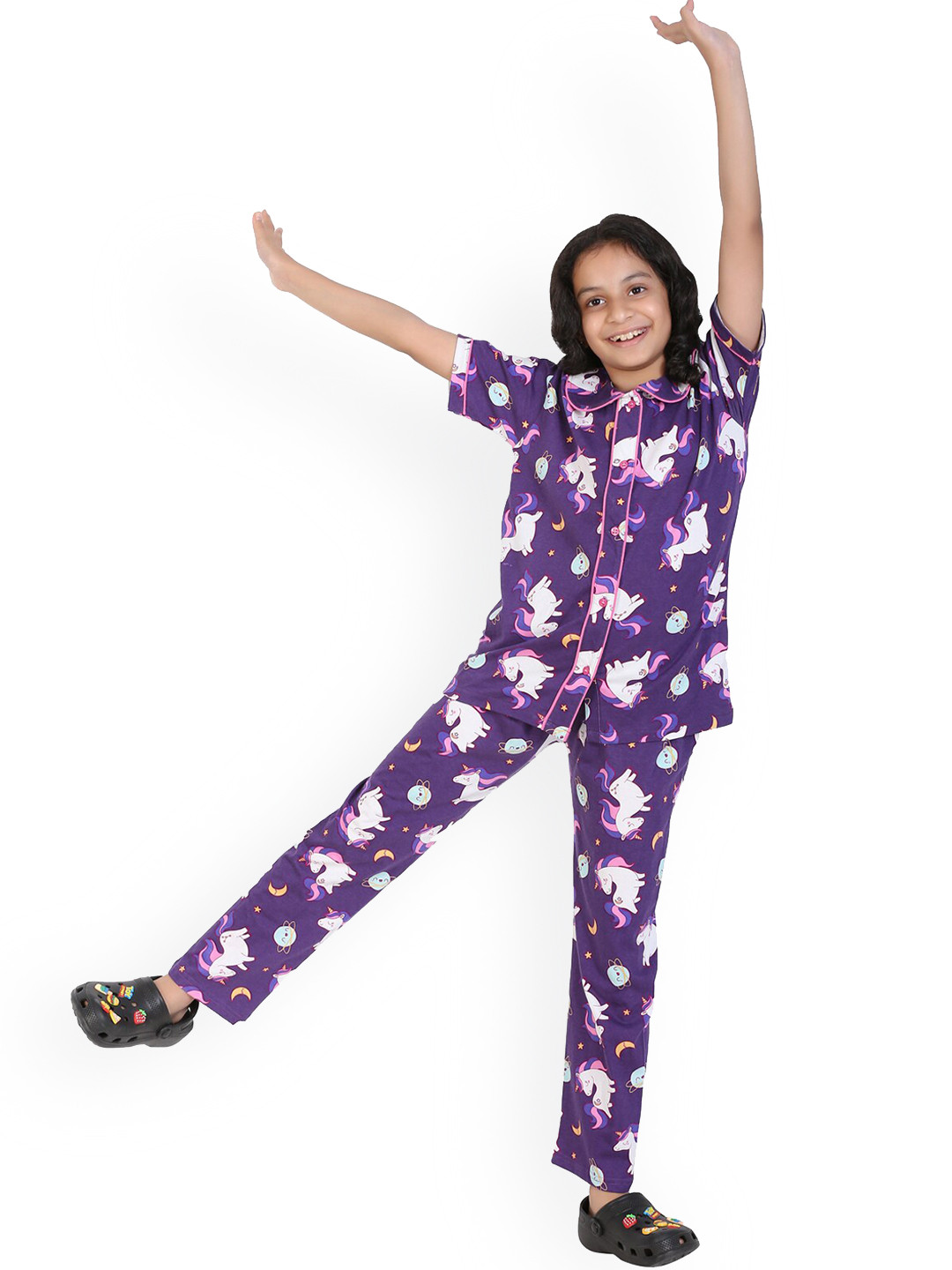 

Ninos Dreams Girls Unicorn Printed Pure Cotton Night suit, Purple