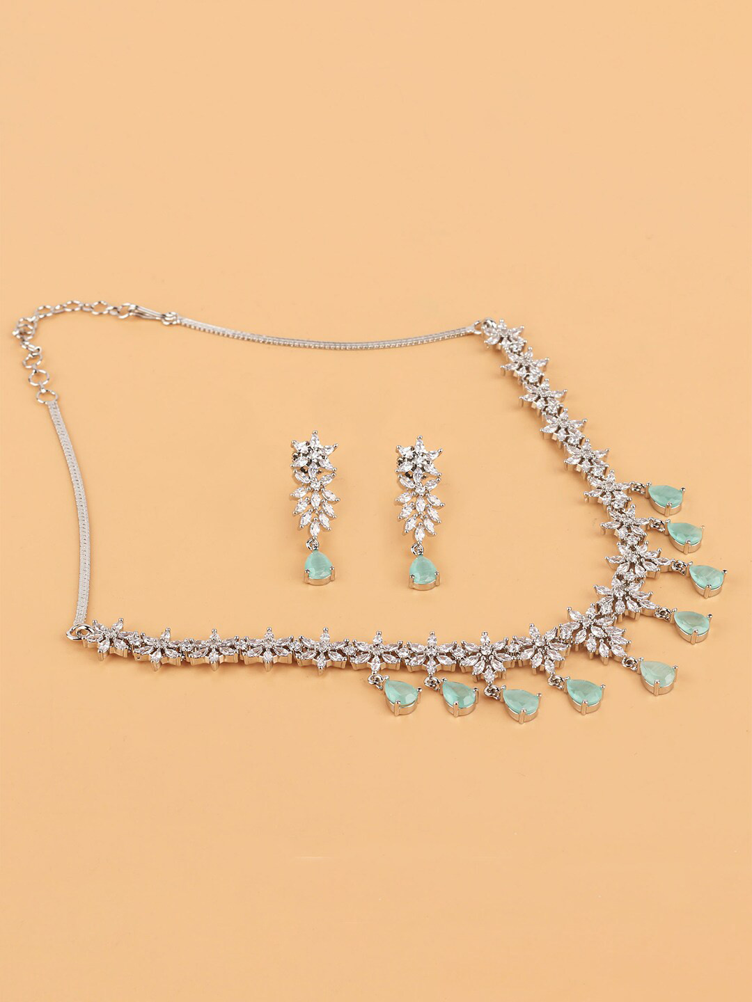 

Mirana Rhodium-Plated American Diamond Jewellery Set, Silver