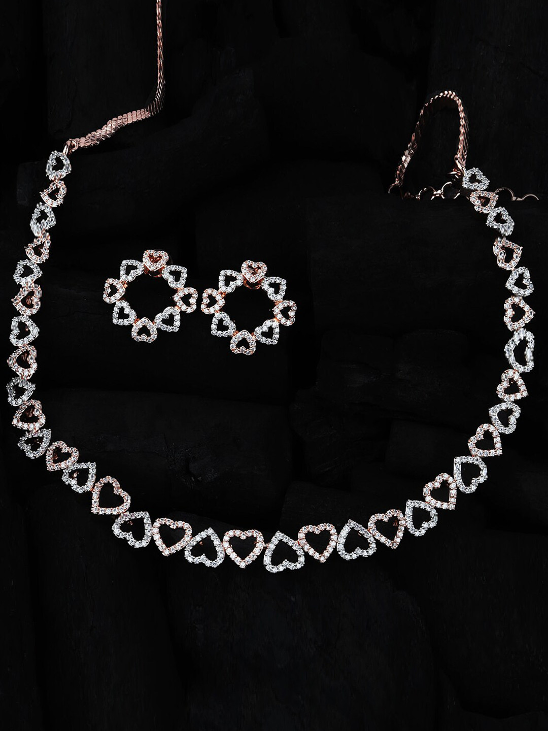

Mirana Rose Gold-Plated Two Tone Heart Shaped Studded Jewellery Set