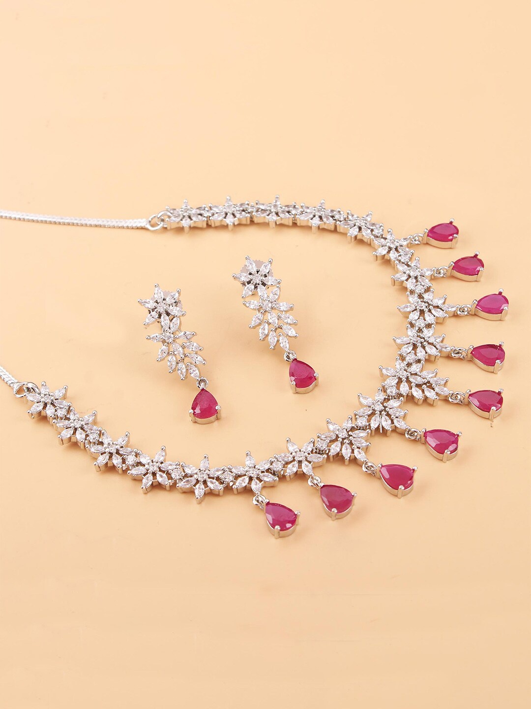

Mirana Rhodium-Plated American Diamond Jewellery Set, Silver
