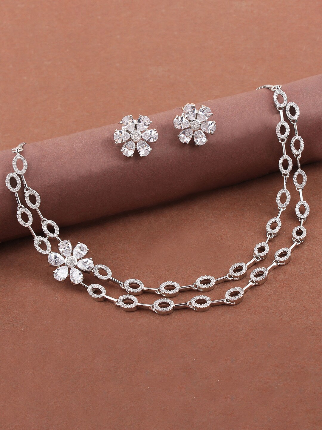 

Mirana Rhodium-Plated American Diamond Jewellery Set, Silver