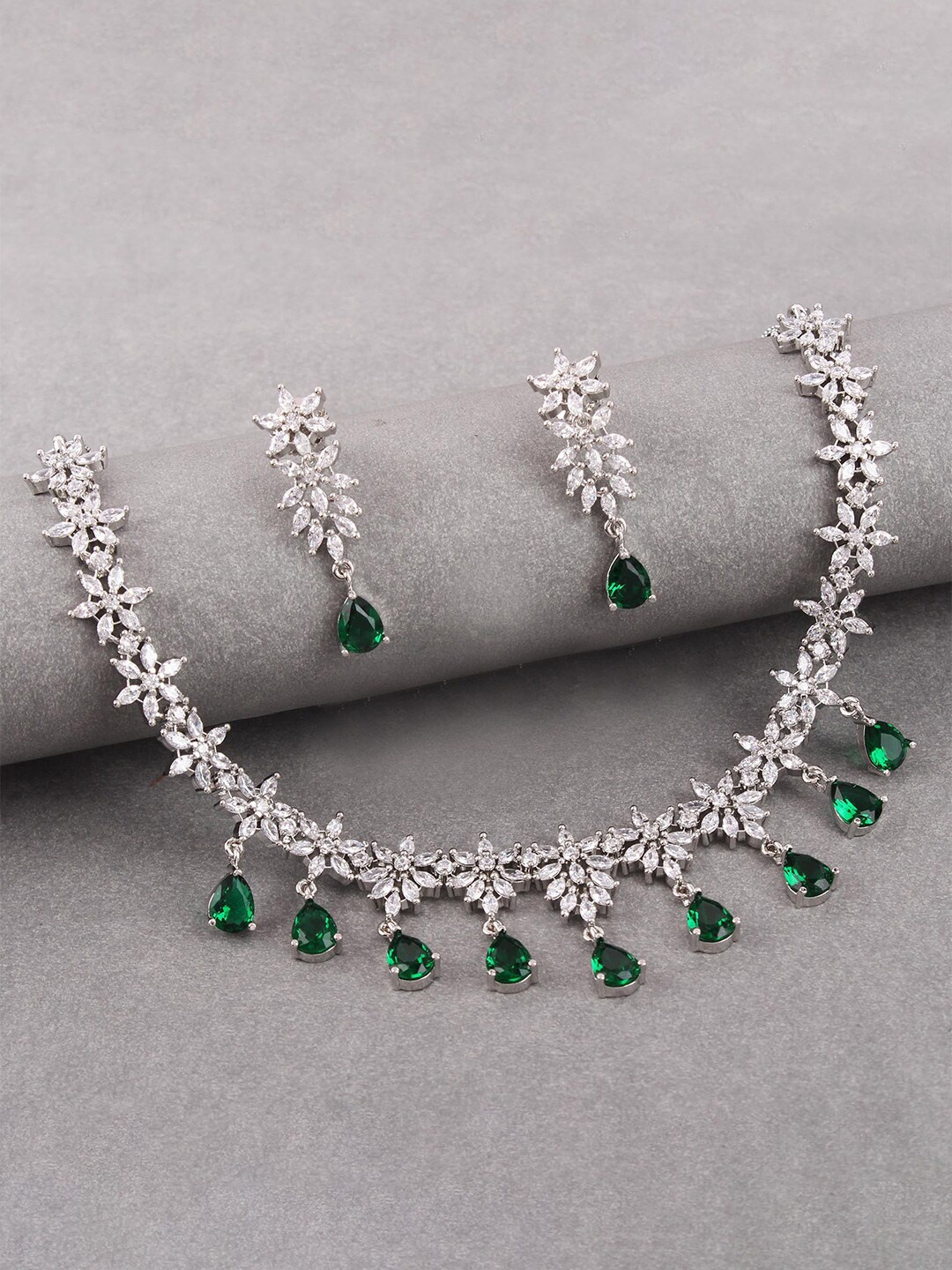 

Mirana Rhodium-Plated American Diamond Jewellery Set, Silver
