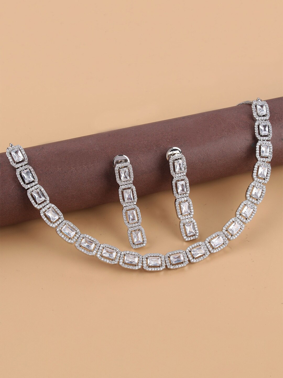 

Mirana Rhodium-Plated American Diamond Jewellery Set, Silver