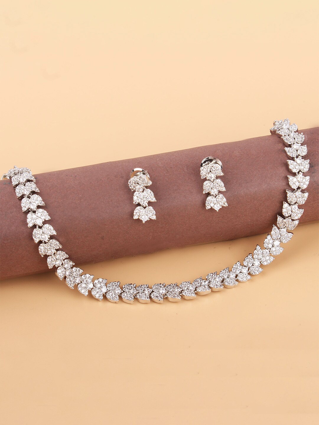 

Mirana Rhodium-Plated American Diamond Jewellery Set, Silver