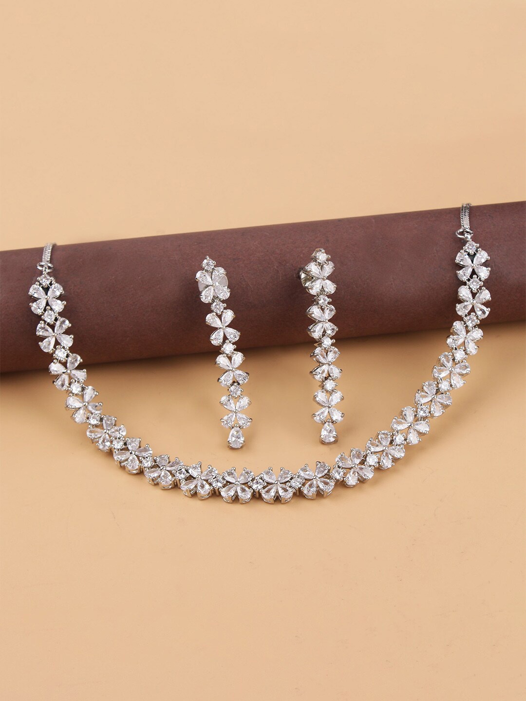 

Mirana Rhodium Plated Amora Flower Jewellery Set, Silver
