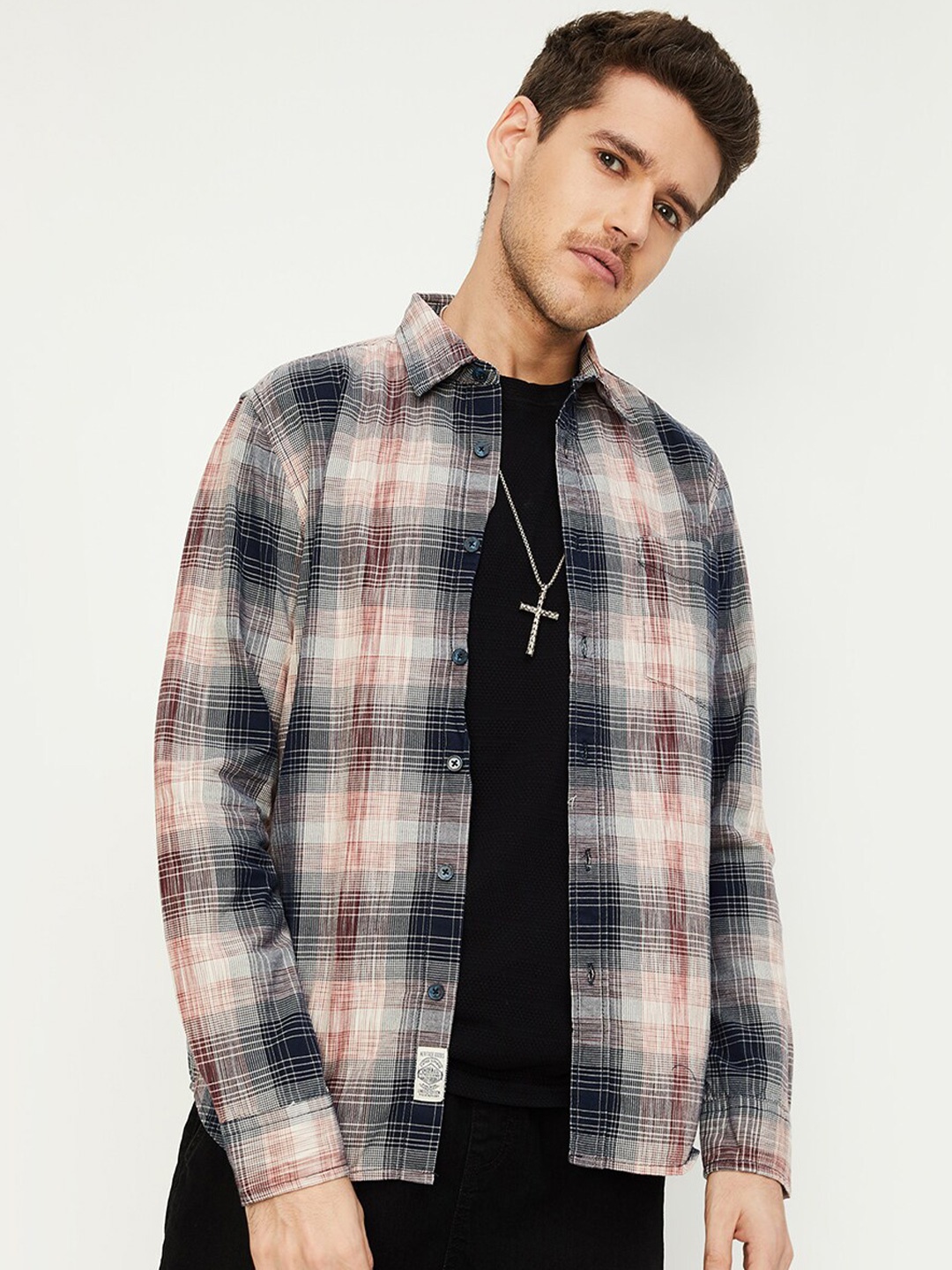 

max Tartan Checked Pure Cotton Casual Shirt, Red