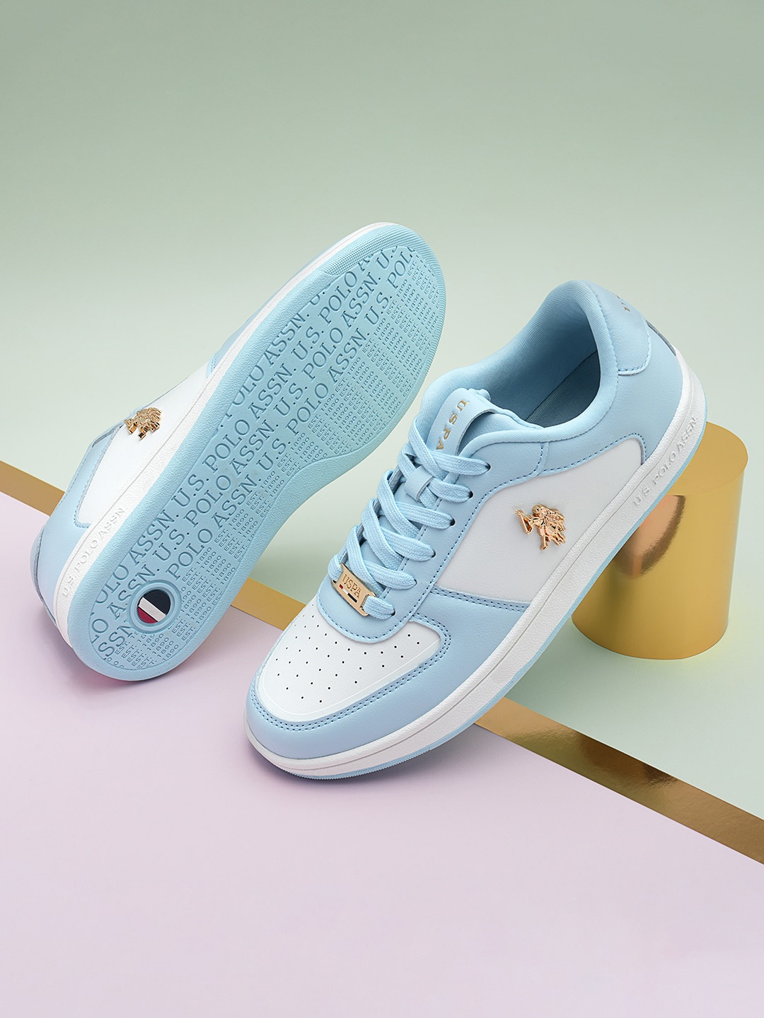 

U.S. Polo Assn. Perforations Lace-Up Sneakers Casual Shoes, Blue