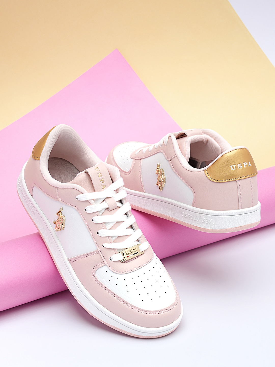 

U.S. Polo Assn. Colourblocked Lace-Up Sneakers Casual Shoes, Pink