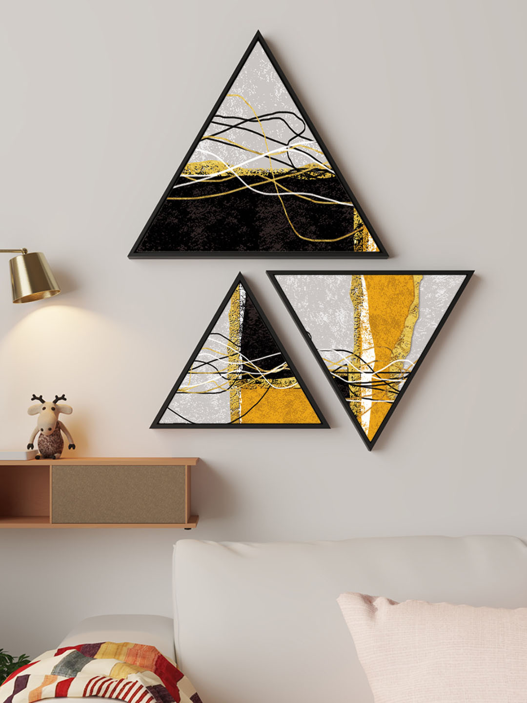 

Art Street Black & Yellow 3 Pieces Triangular Printed Framed Wall Art