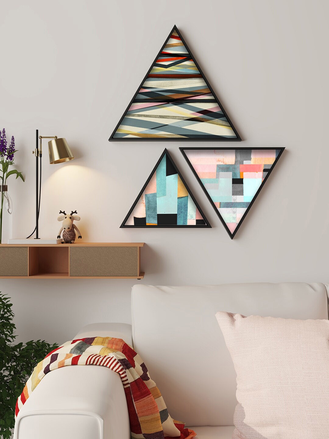 

Art Street Blue & Black 3 Pieces Triangle Shaped Abstract Painting Wall Art