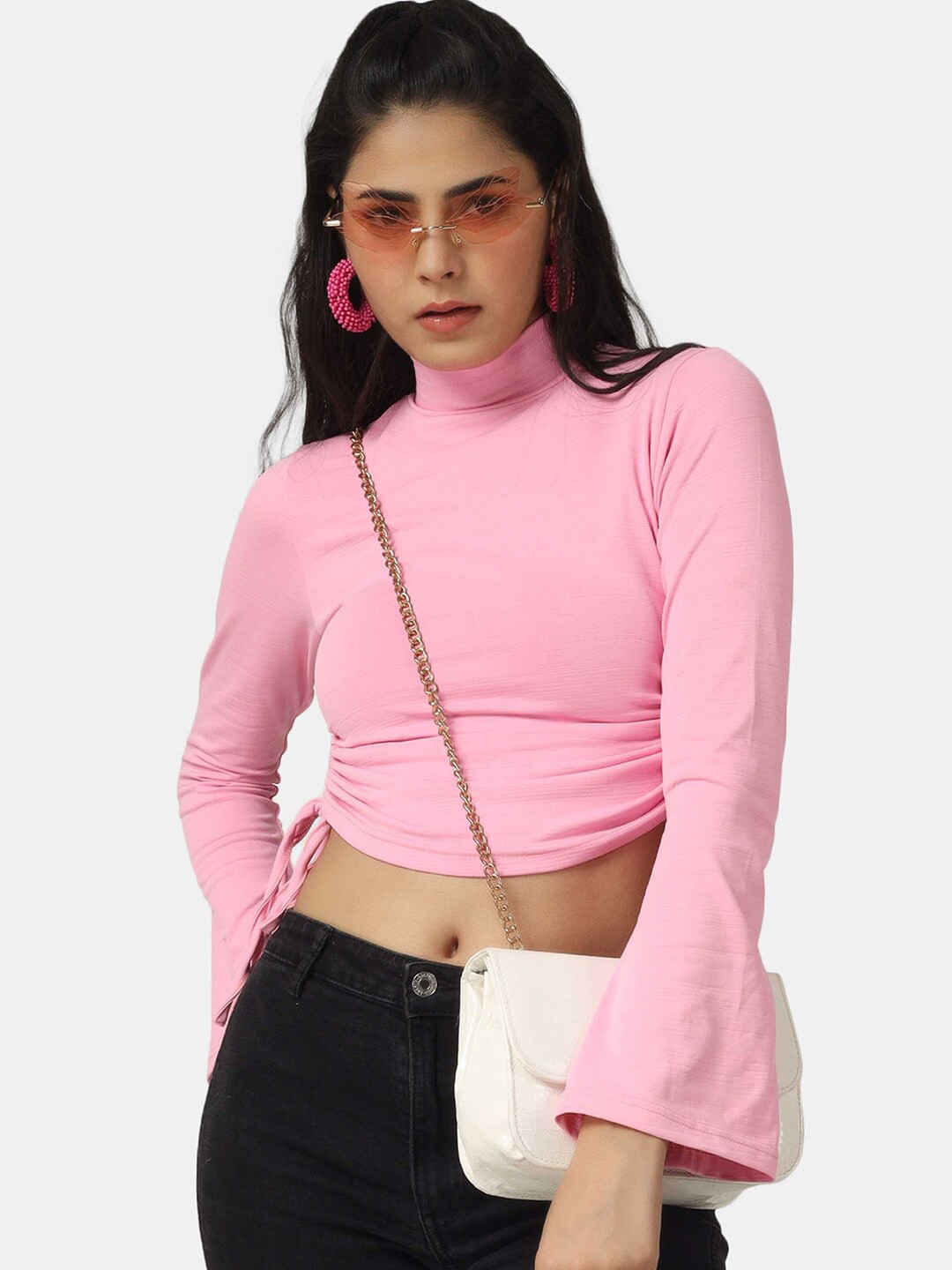 

BAESD High Neck Ruched Detailed Fitted Crop Top, Pink