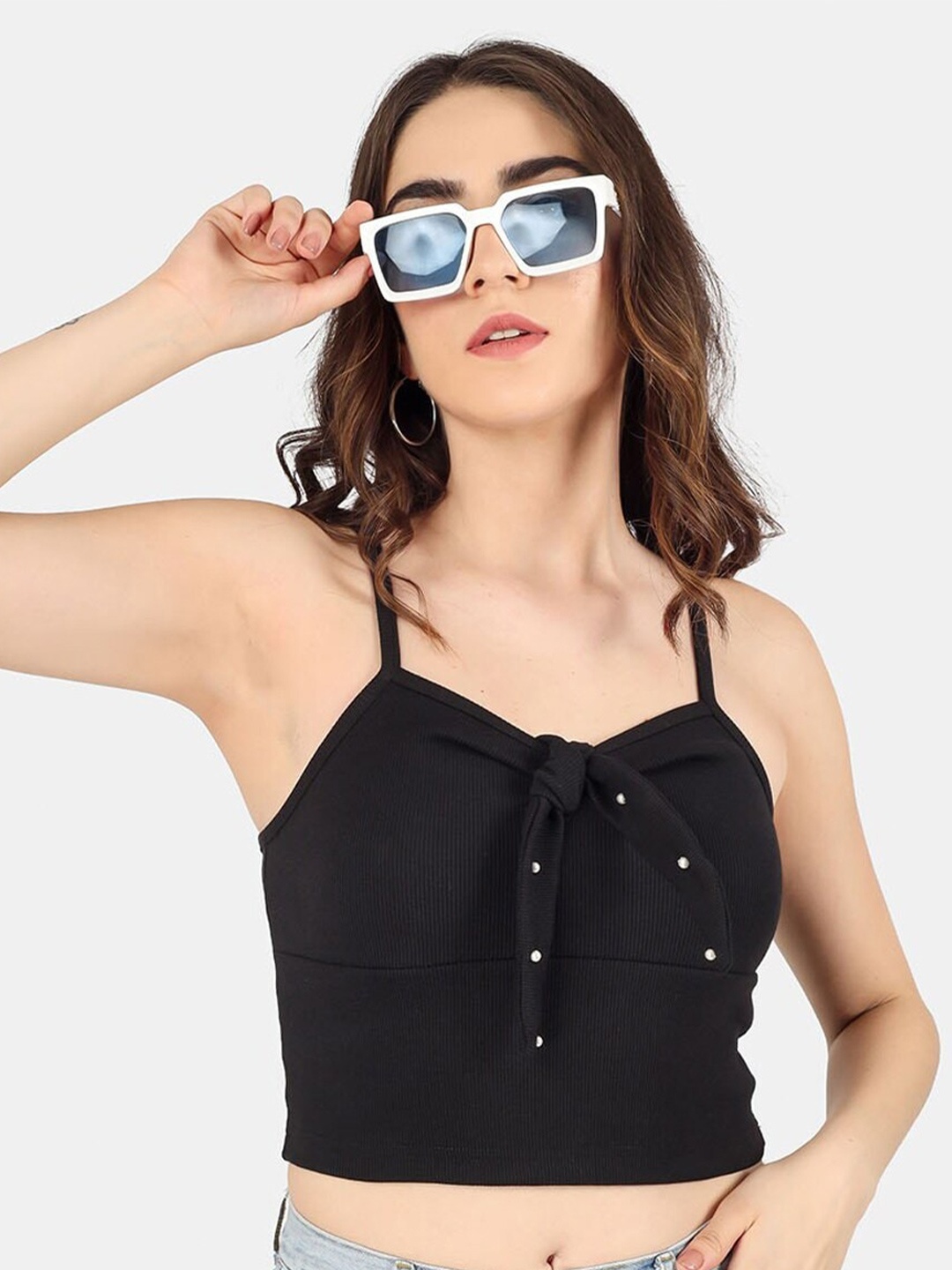 

BAESD Cotton Scoop Neck Crop Top, Black