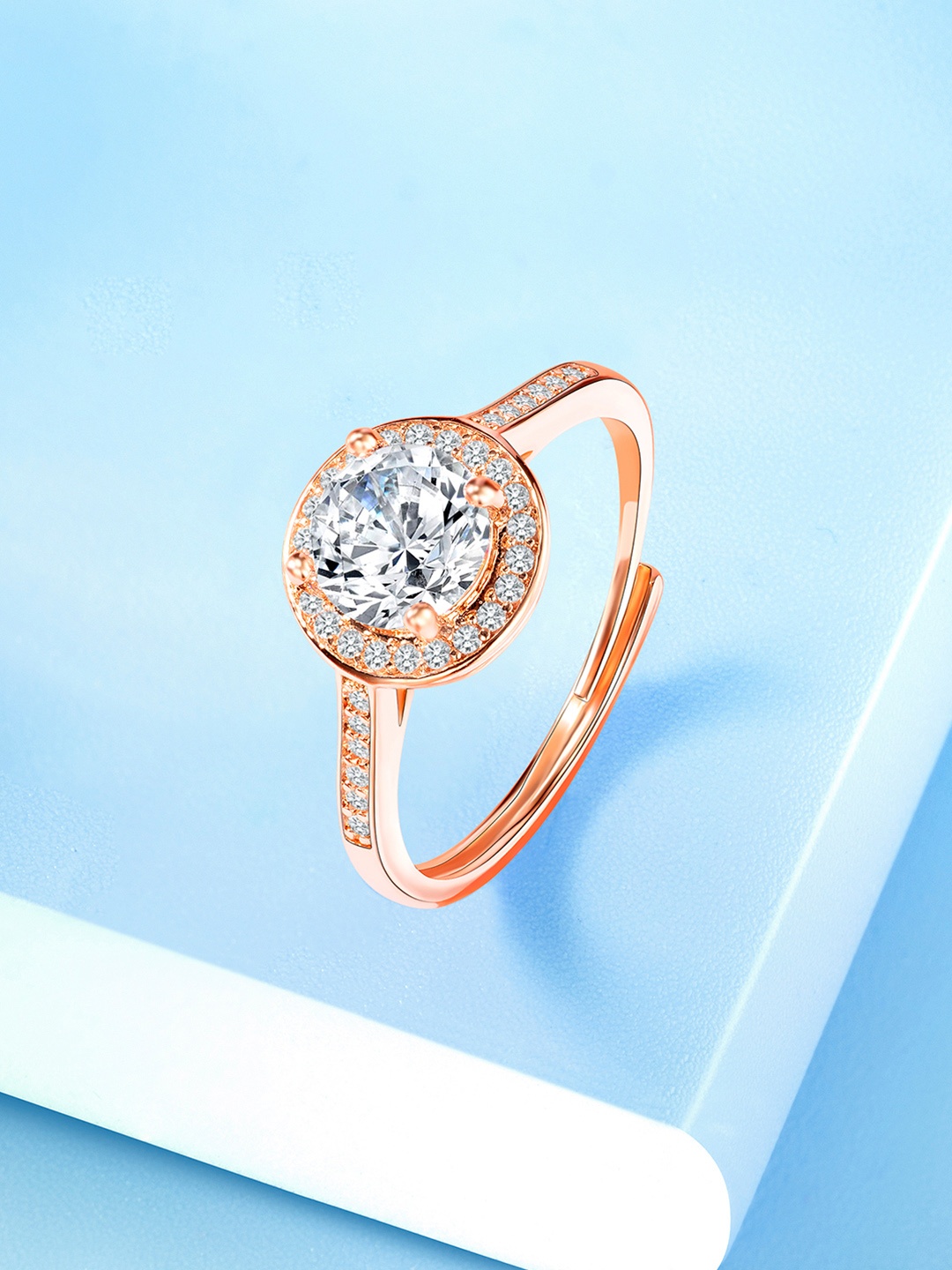 Peora Rose Gold-Plated CZ-Studded Adjustable Finger Ring