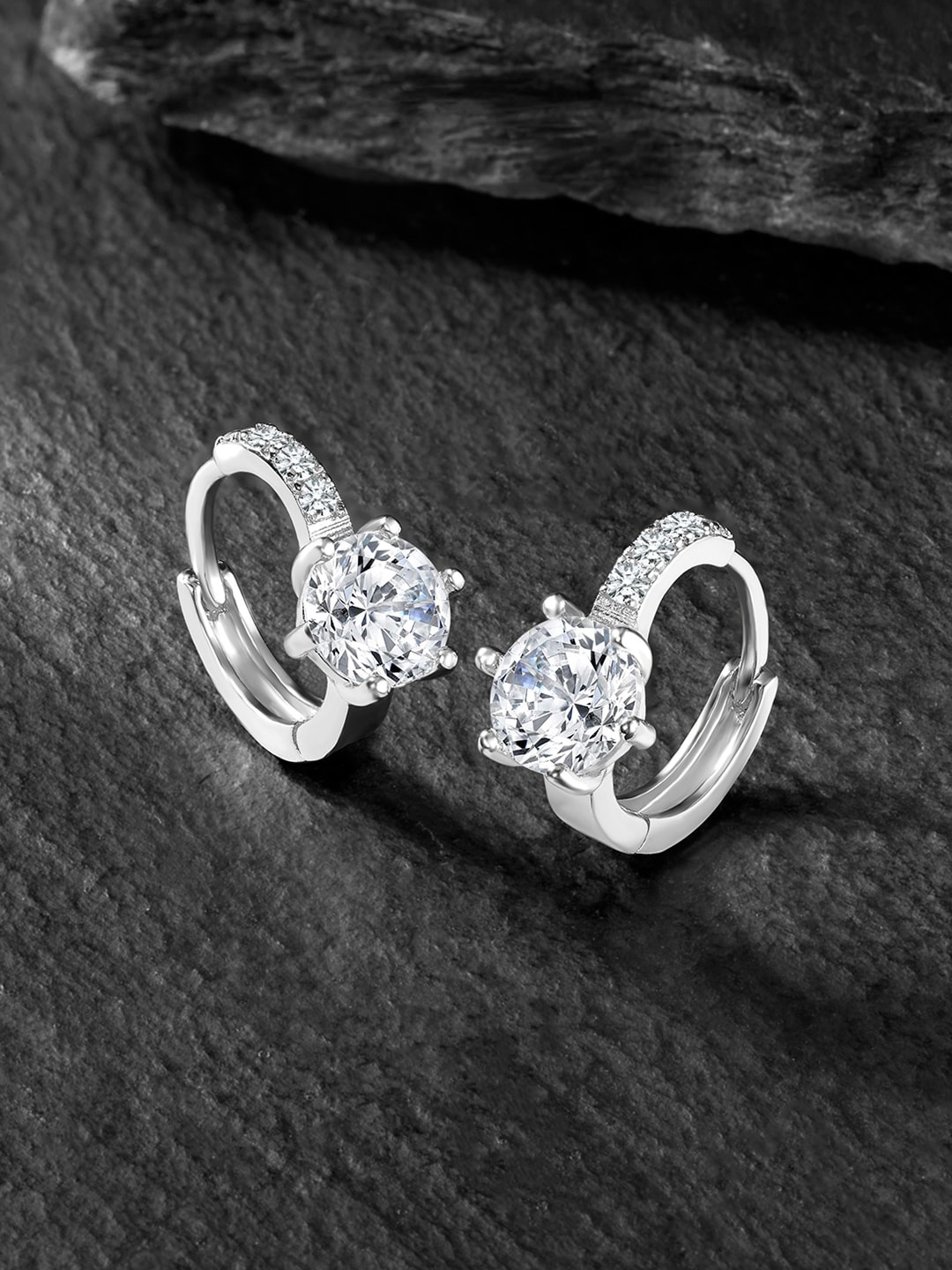 

Peora Silver-Plated Contemporary Cubic Zirconia Studs Earrings