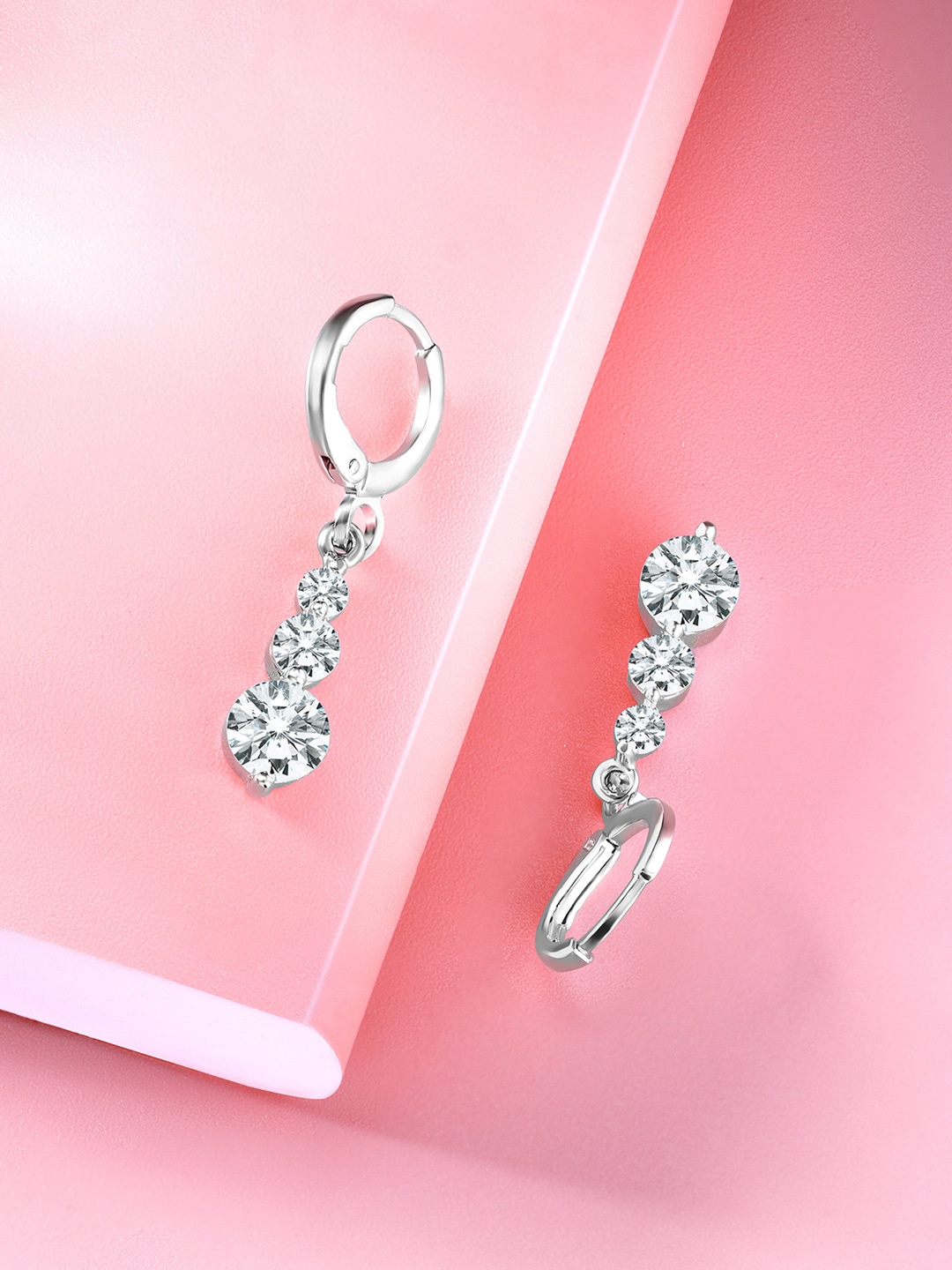 

Peora Silver-Plated Contemporary Cubic Zirconia Drop Earrings