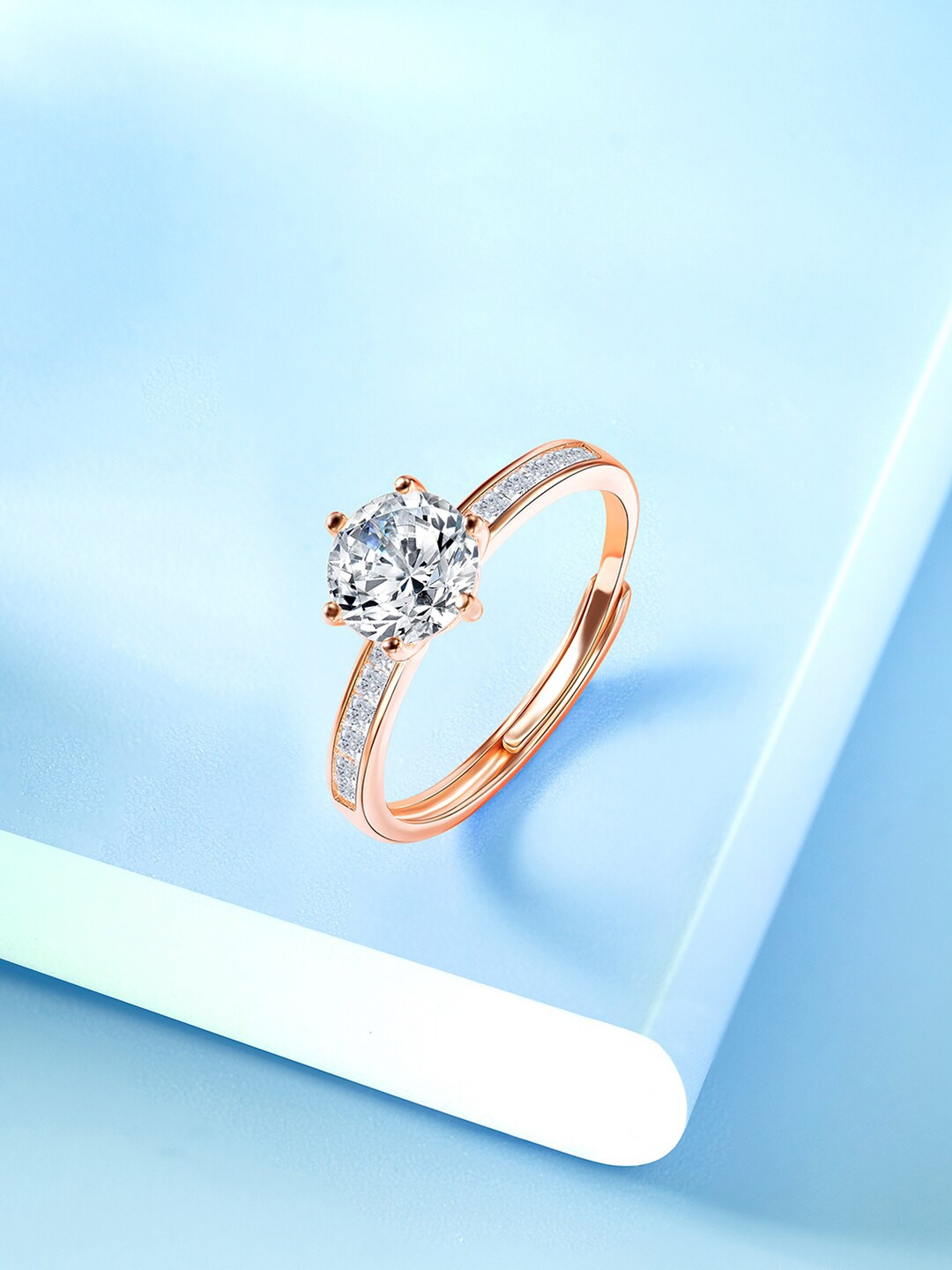 

Peora Rose Gold-Plated CZ Studded Adjustable Finger Ring