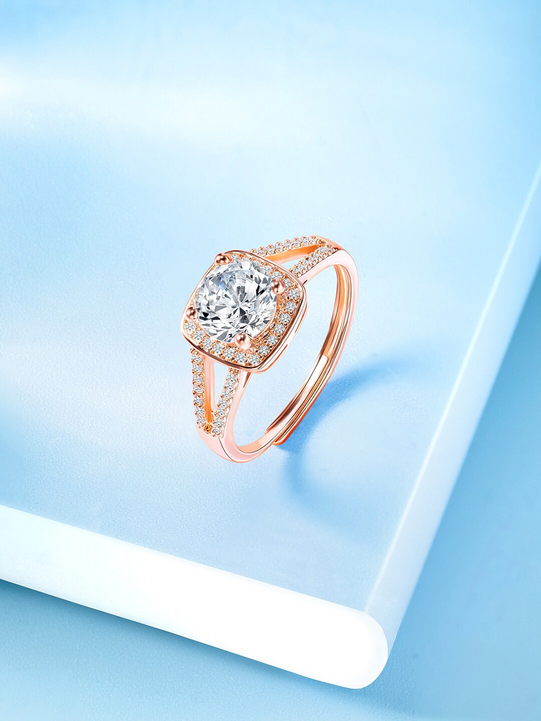 

Peora Rose Gold-Plated CZ-Studded Adjustable Finger Ring