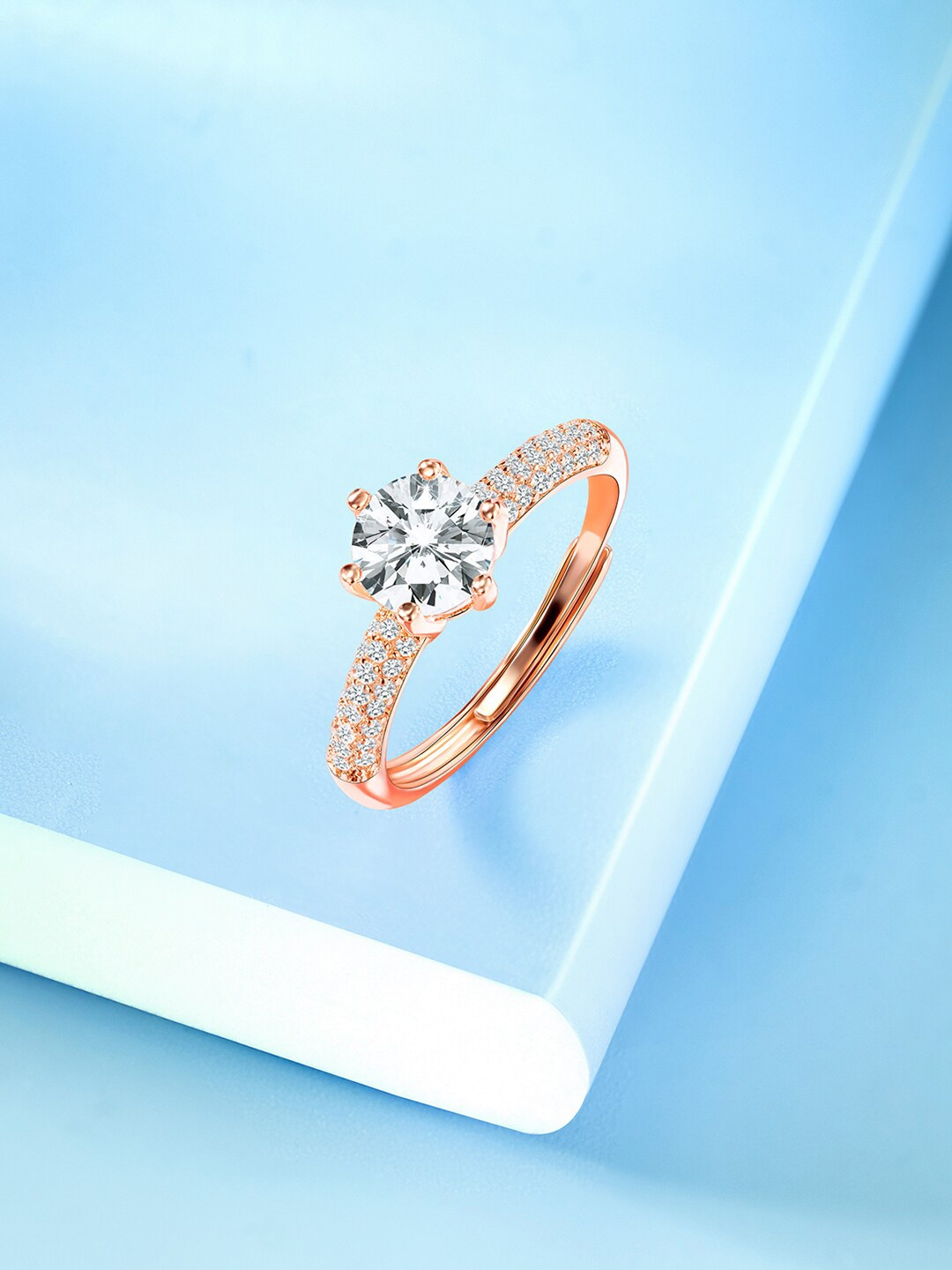 

Peora Rose Gold-Plated CZ-Studded Adjustable Finger Ring