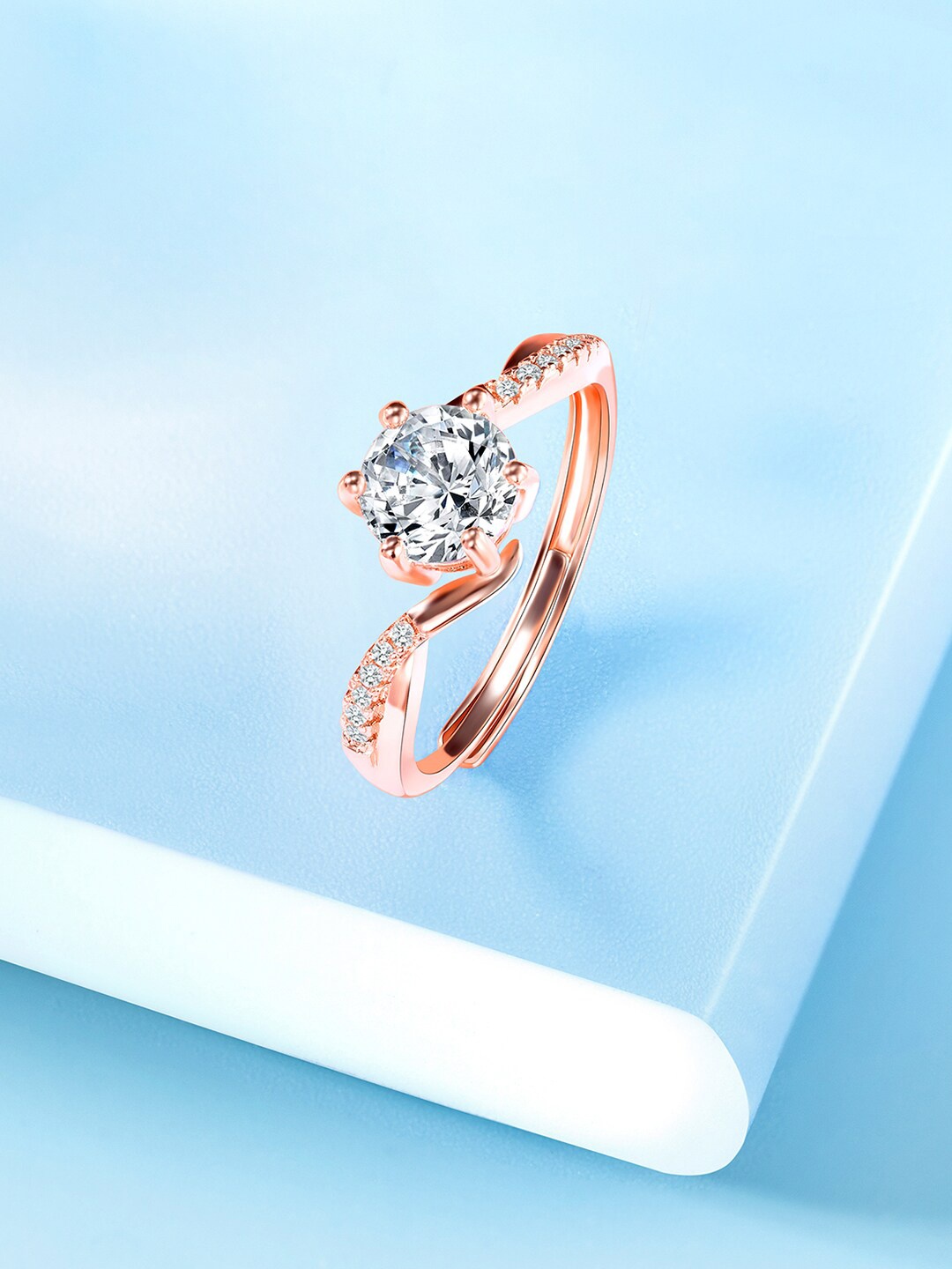 

Peora Rose Gold-Plated CZ-Studded Adjustable Finger Ring