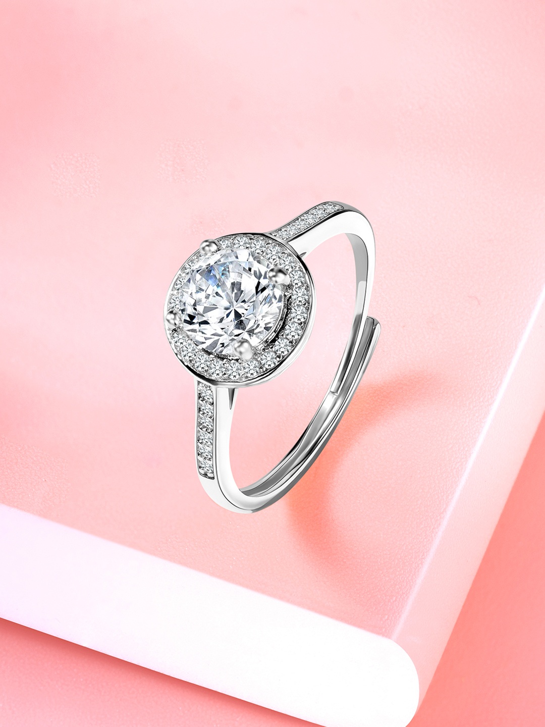 

Peora Silver-Plated CZ-Studded Adjustable Finger Ring