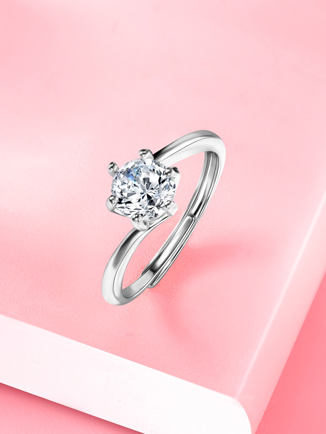 Peora Silver-Plated CZ-Studded Adjustable Finger Ring